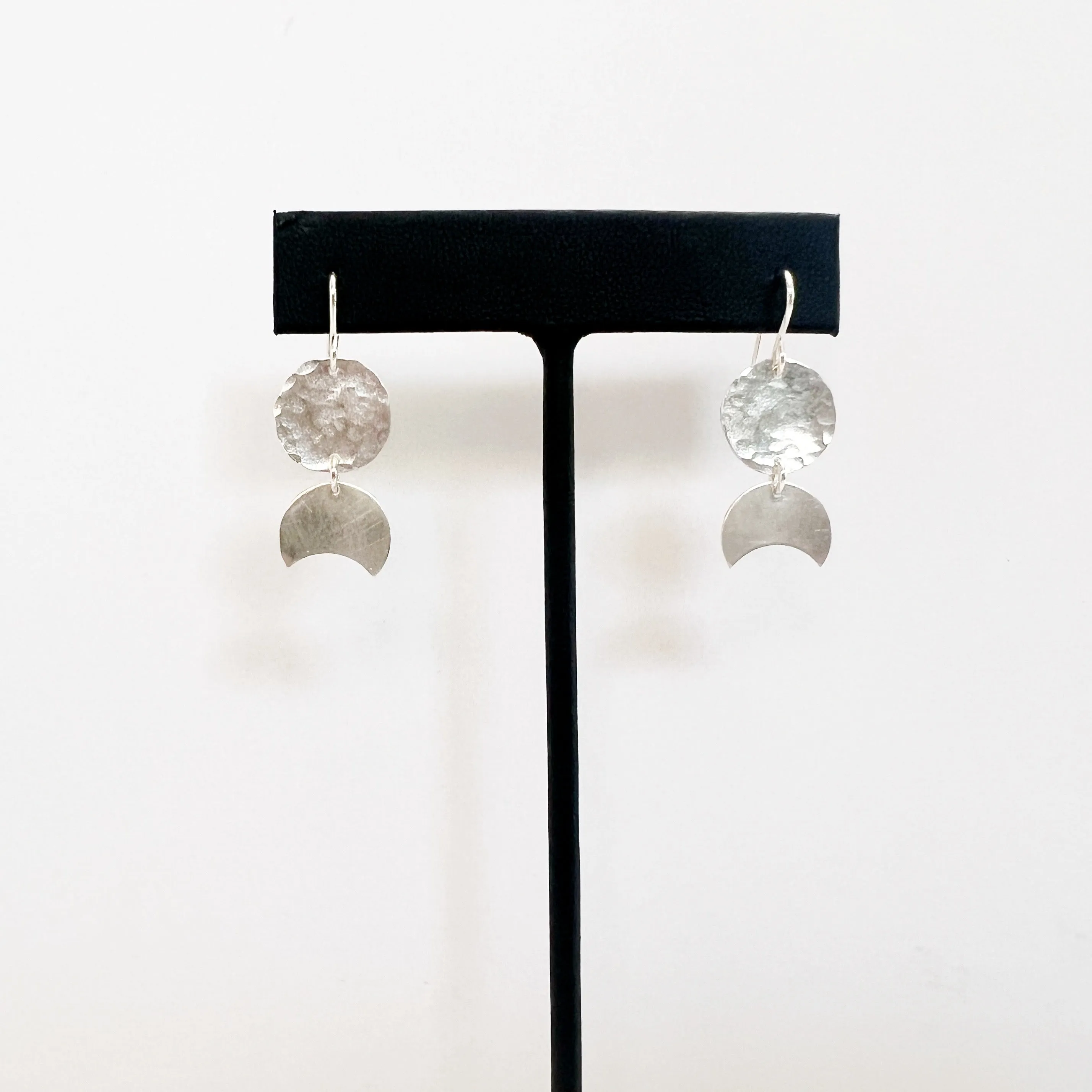 Hammered Moon Phase Earrings in Sterling Silver