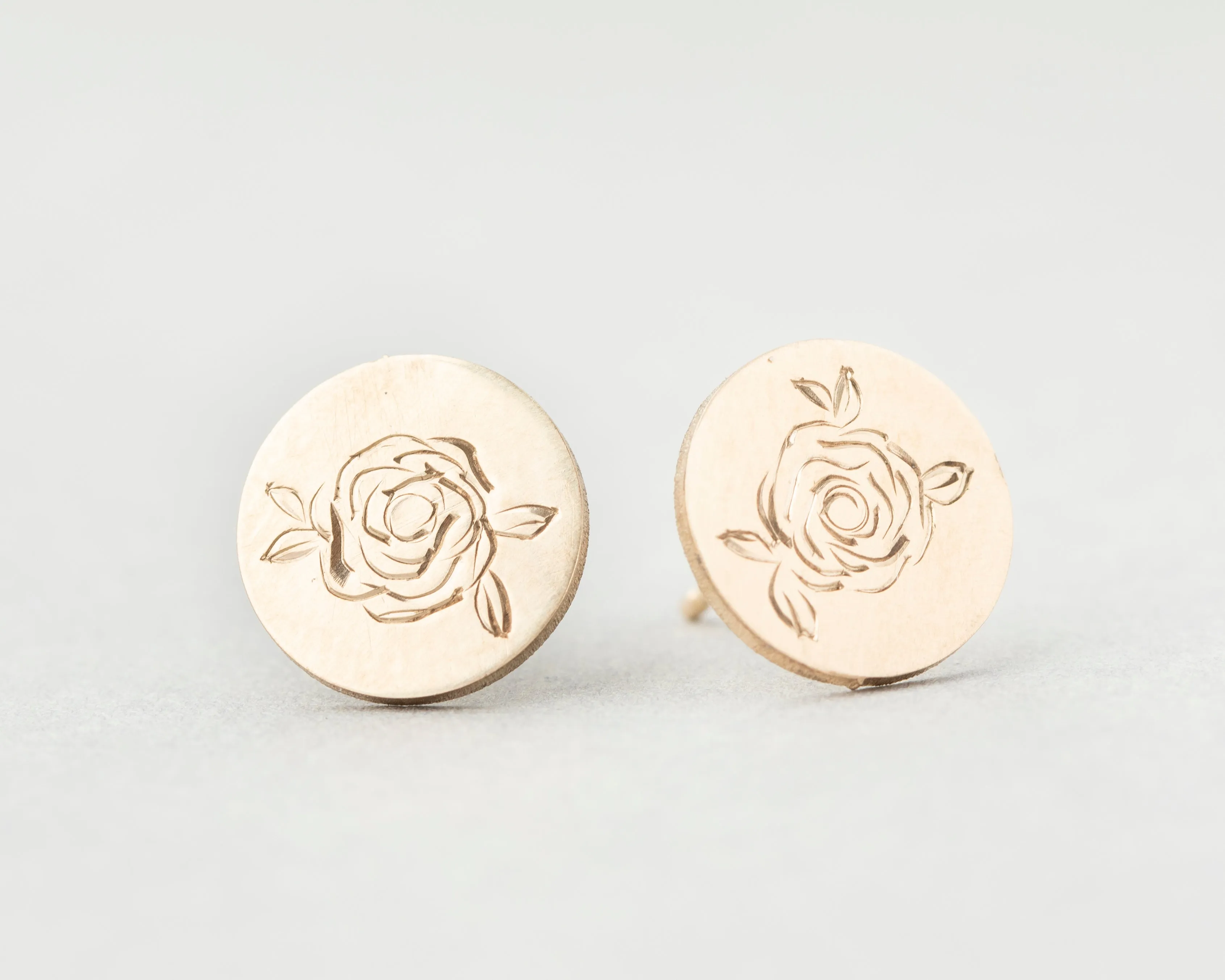 Hand Engraved Rose Stud Earrings