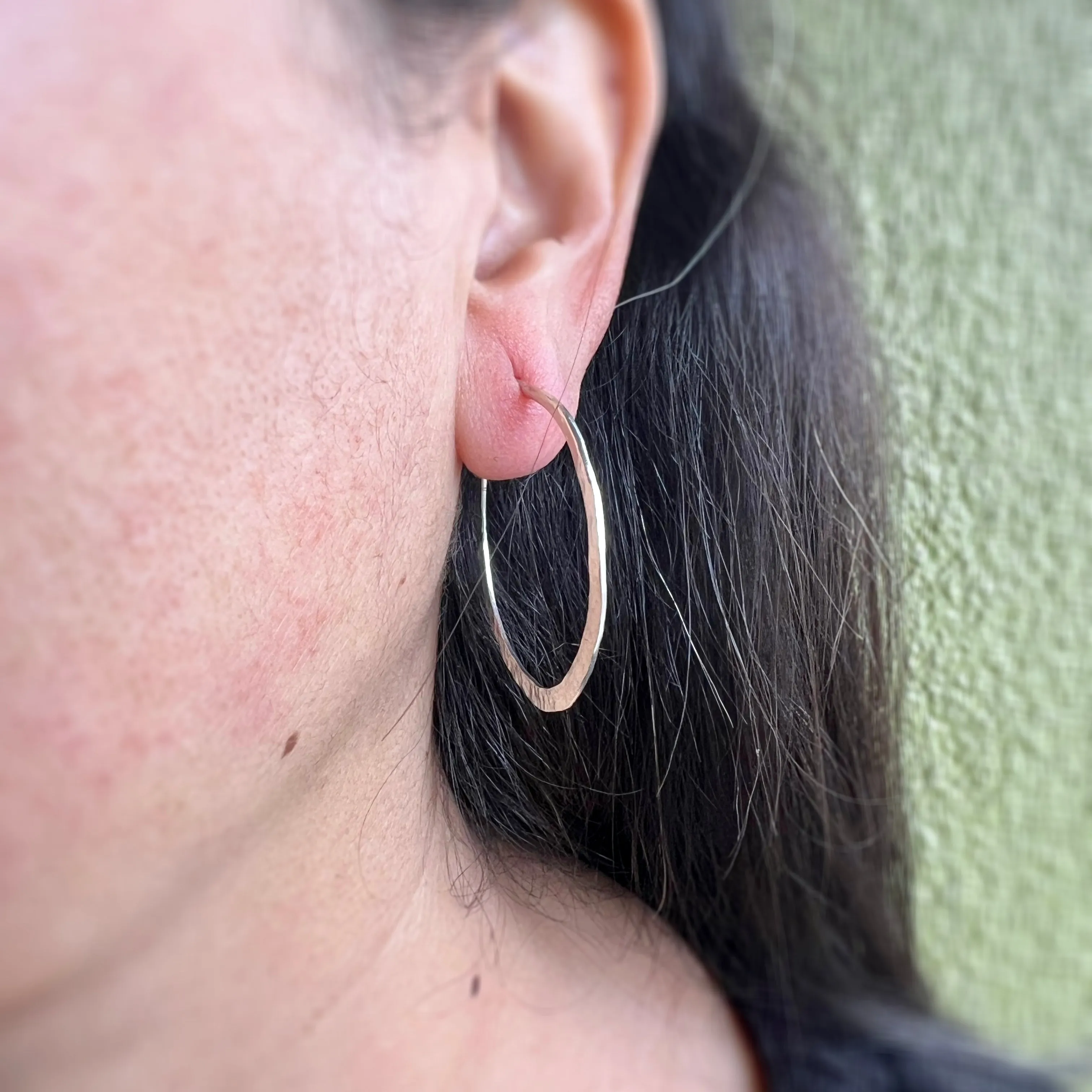 Hand Made Silver Hammered Medium Hoop Earrings