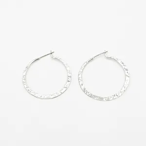 Hand Made Silver Hammered Medium Hoop Earrings