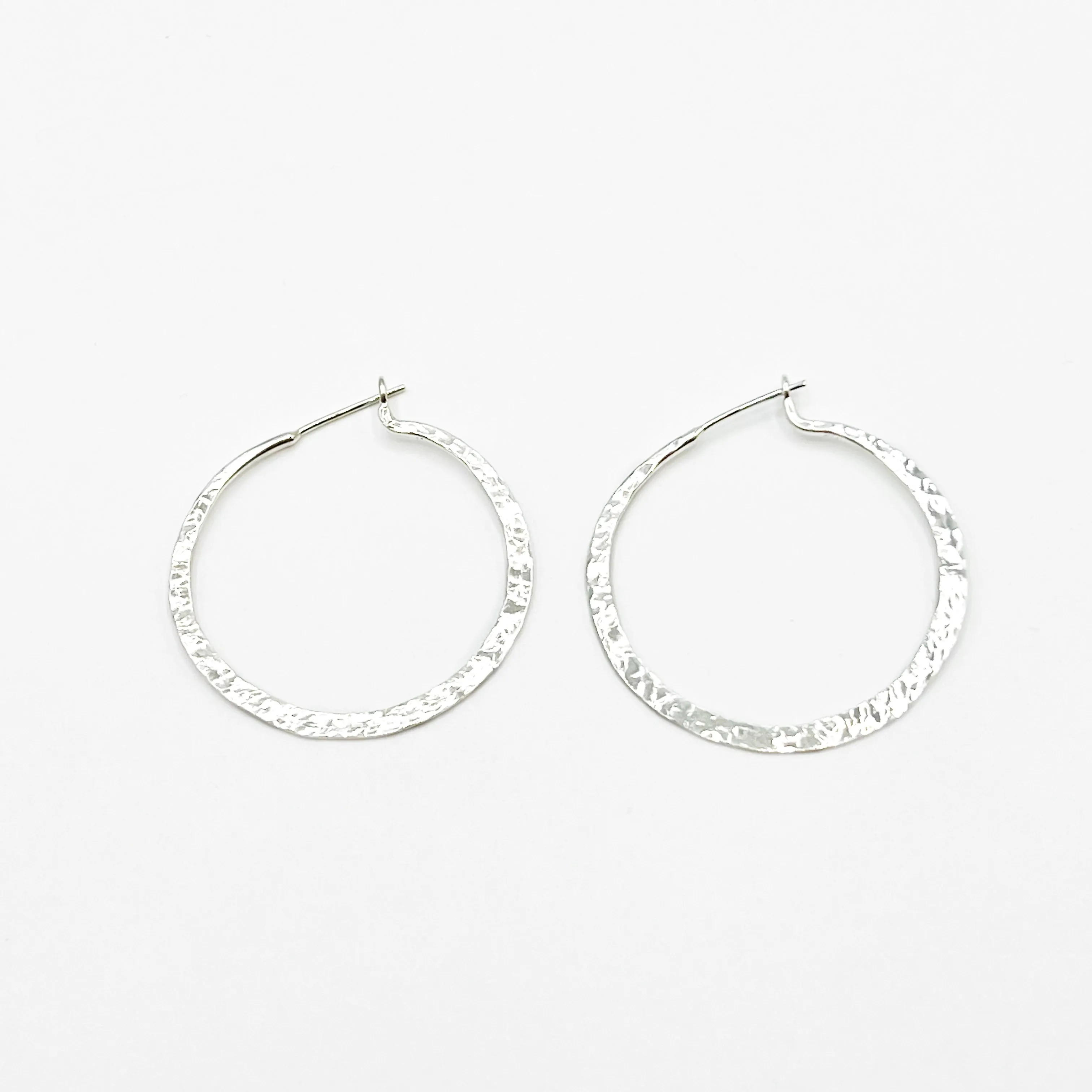 Hand Made Silver Hammered Medium Hoop Earrings