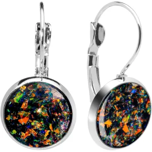 Handcrafted Black Faux Opal Splash Leverback Earrings