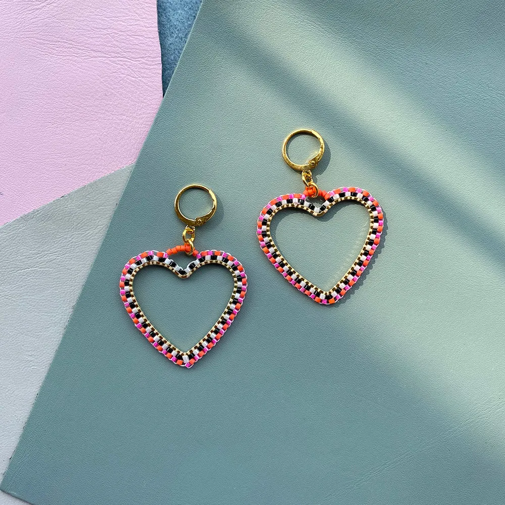 Handmade Candy Heart Hoop Earrings - Playful Statement Earrings