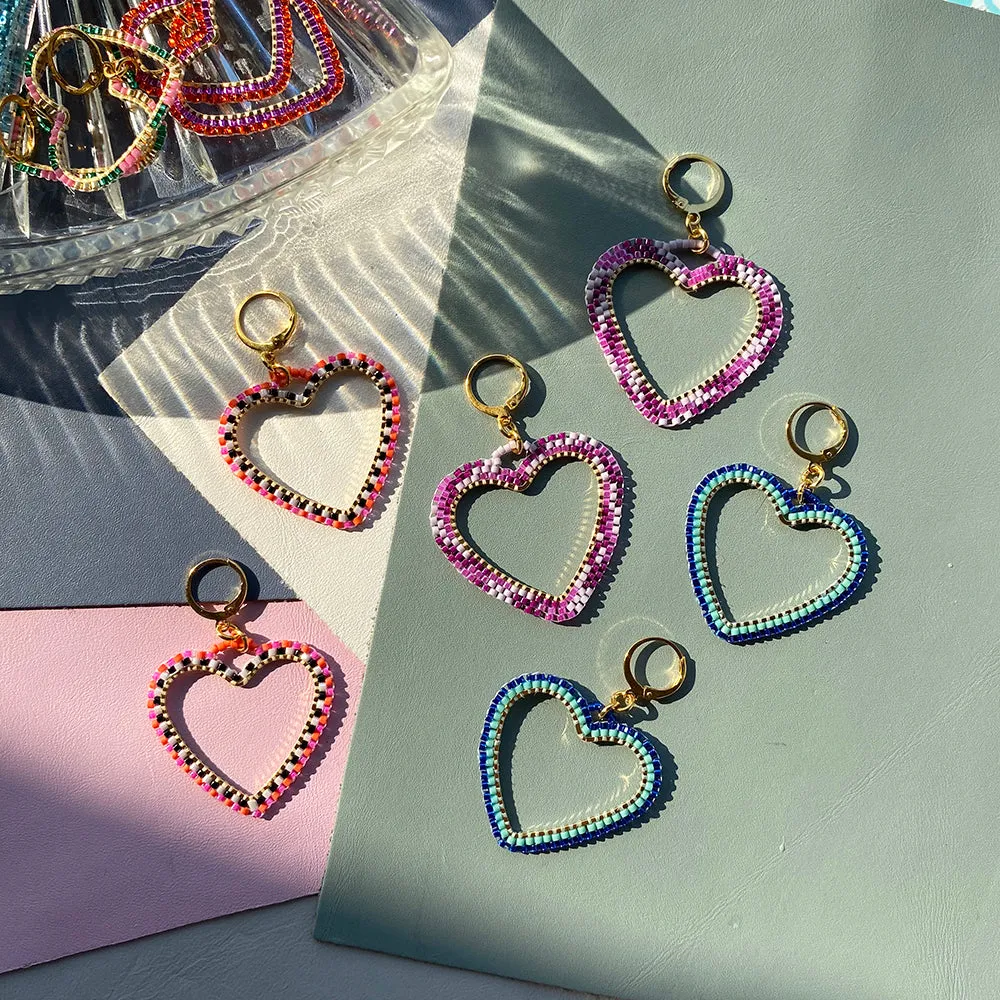 Handmade Candy Heart Hoop Earrings - Playful Statement Earrings