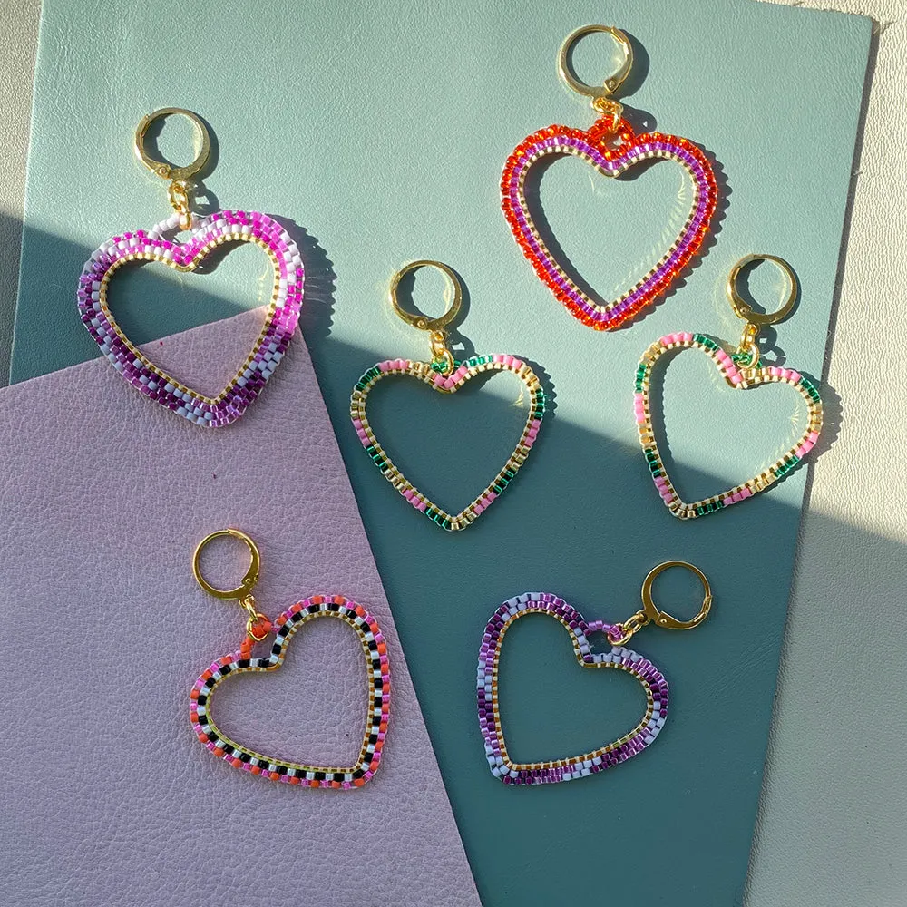 Handmade Candy Heart Hoop Earrings - Playful Statement Earrings