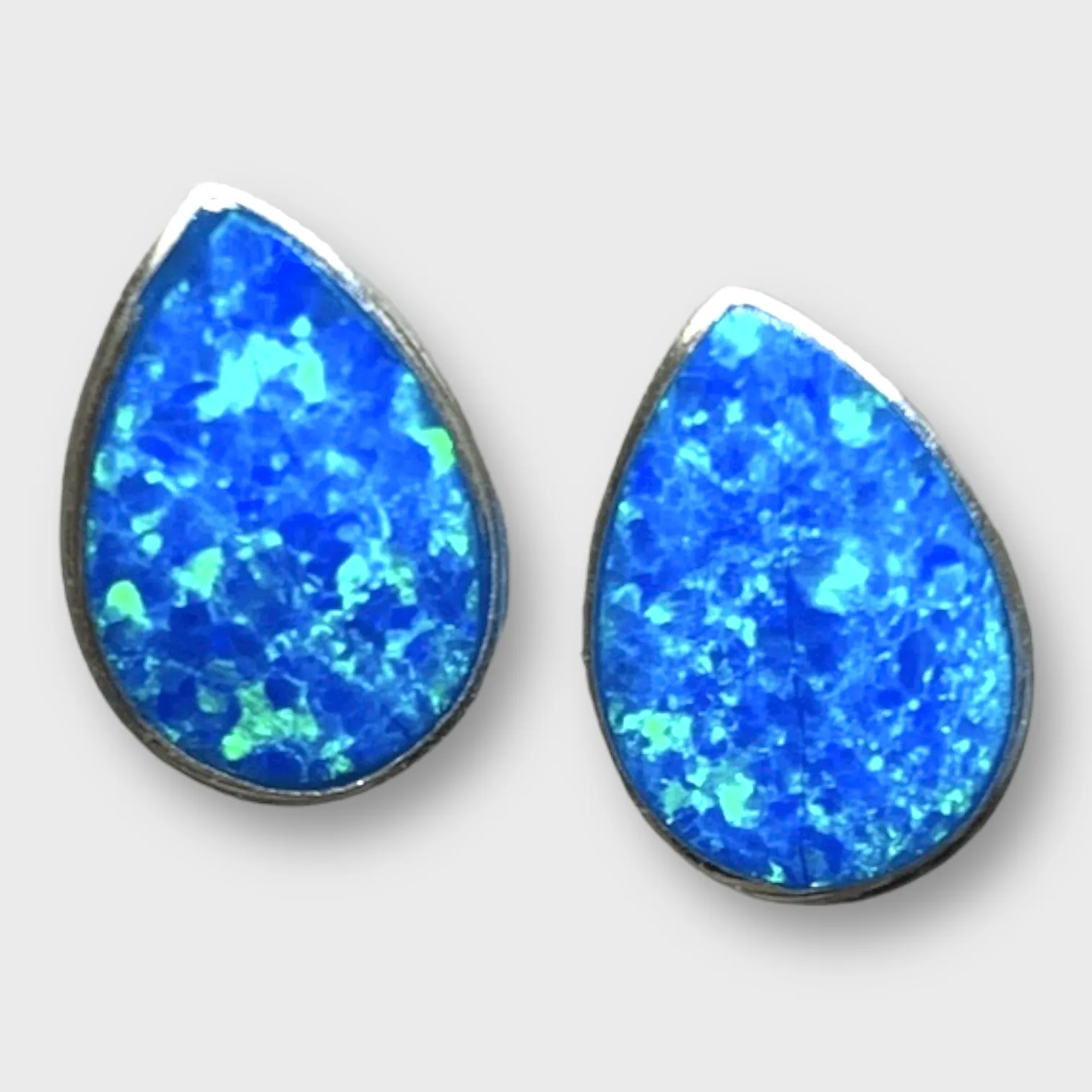 Handmade Sterling Silver Teardrop Shape Multi Opal Colors Stud Post Earrings
