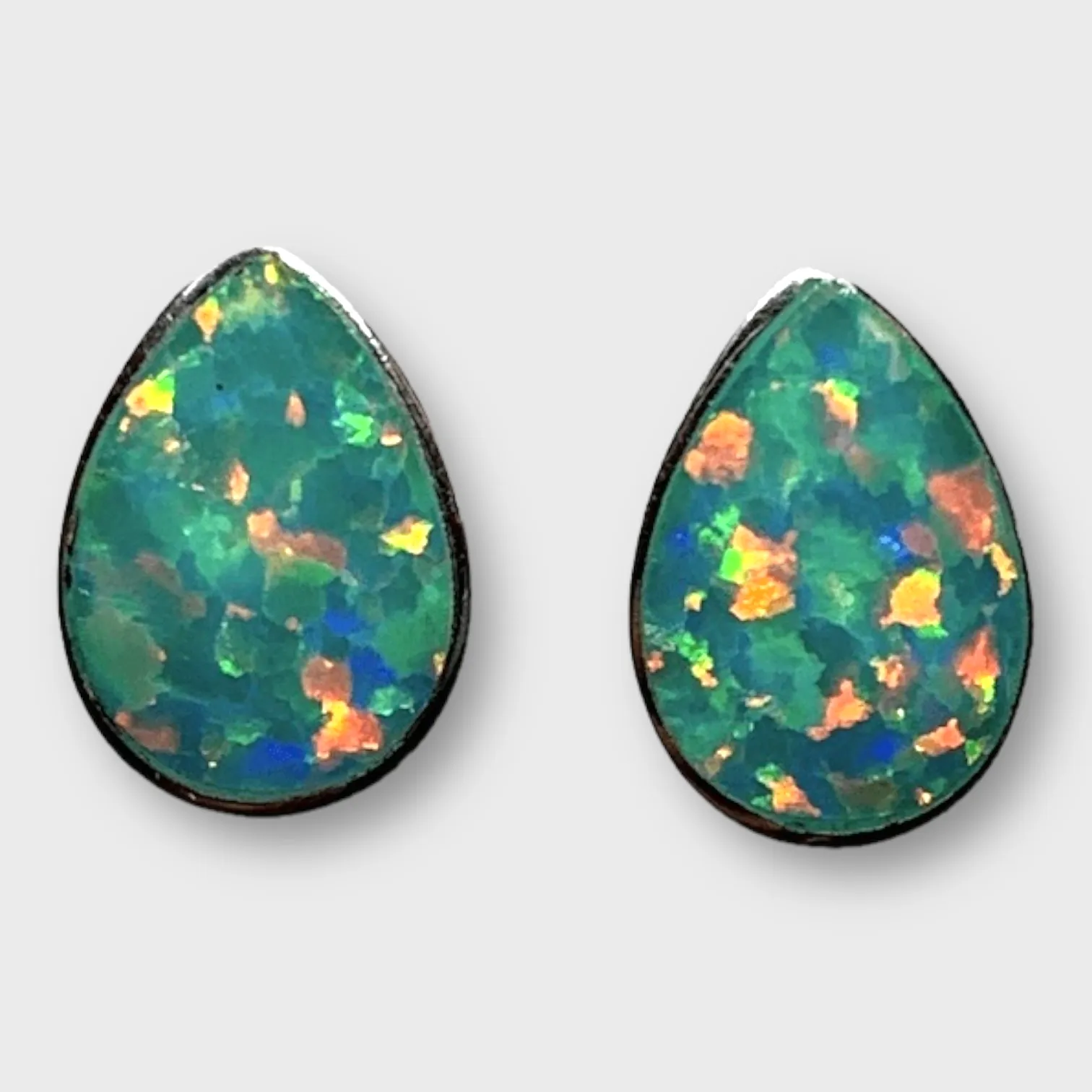 Handmade Sterling Silver Teardrop Shape Multi Opal Colors Stud Post Earrings