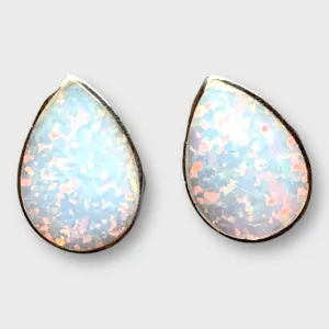 Handmade Sterling Silver Teardrop Shape Multi Opal Colors Stud Post Earrings