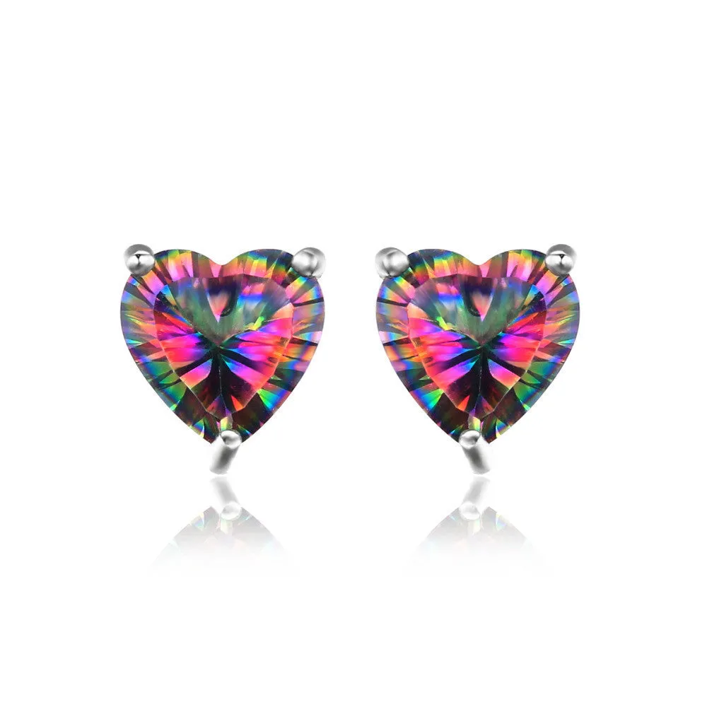 Heart 3ct Natural Mystic Rainbow Topaz Stud Earrings Genuine 925 Sterling Silver Fine Jewelry For Women Gift