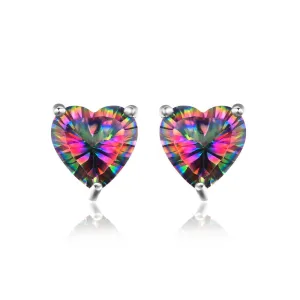 Heart 3ct Natural Mystic Rainbow Topaz Stud Earrings Genuine 925 Sterling Silver Fine Jewelry For Women Gift