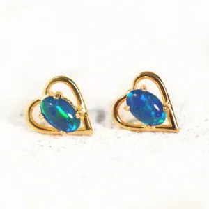 'Heart Blue' Triplet Opal Earrings Gold Plated Silver