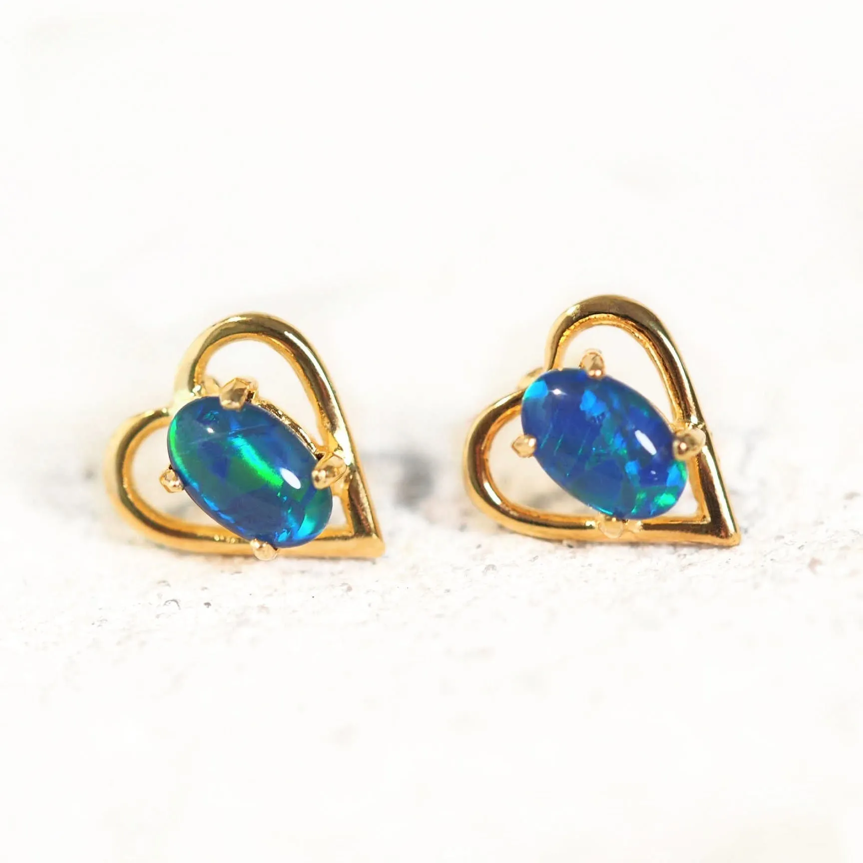 'Heart Blue' Triplet Opal Earrings Gold Plated Silver