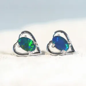 'Heart Blue' Triplet Opal Earrings Silver
