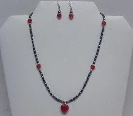 Hematite and Red Jade Heart Set