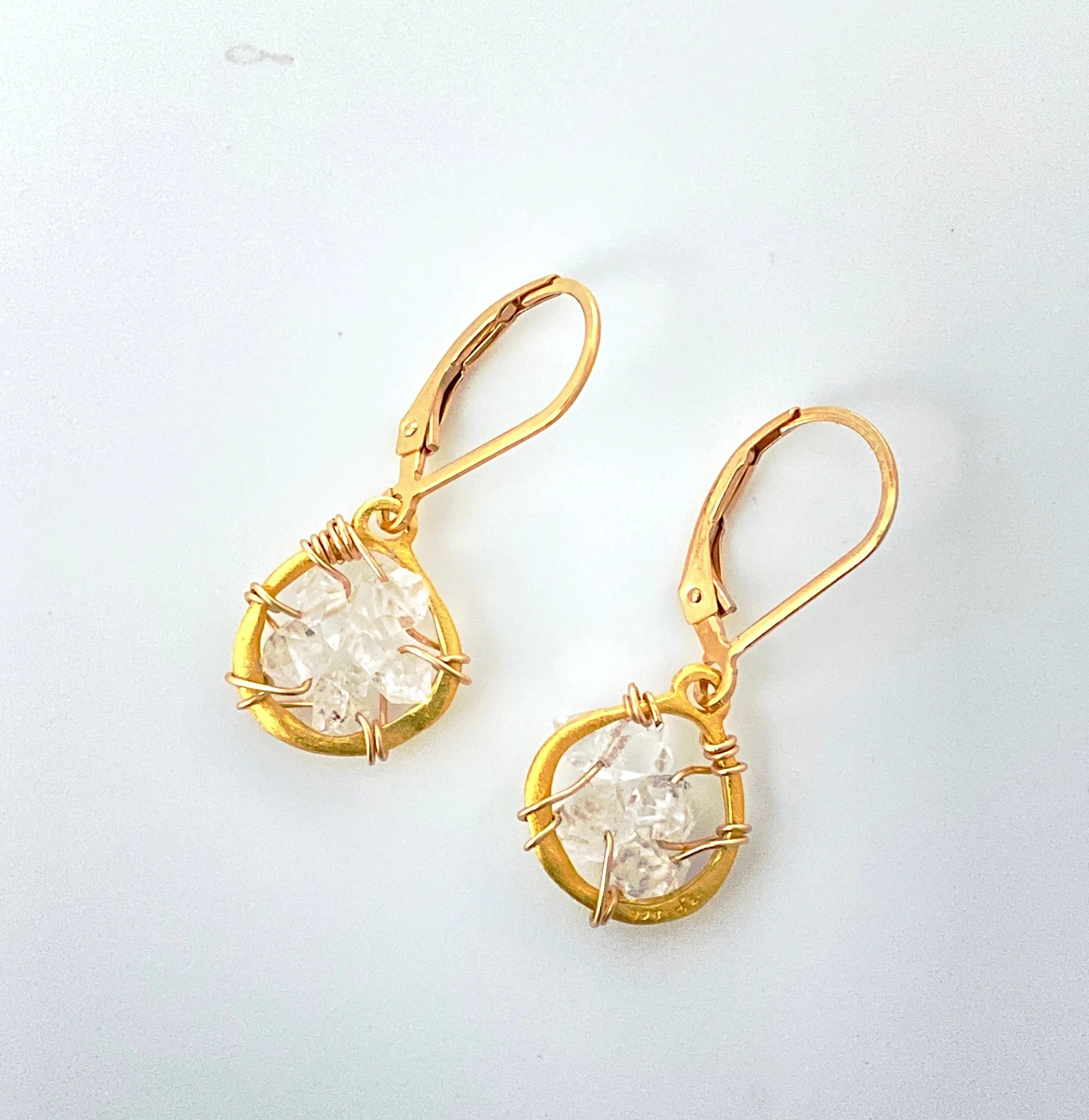 Herkimer Diamond Gold Dream Catcher Earrings
