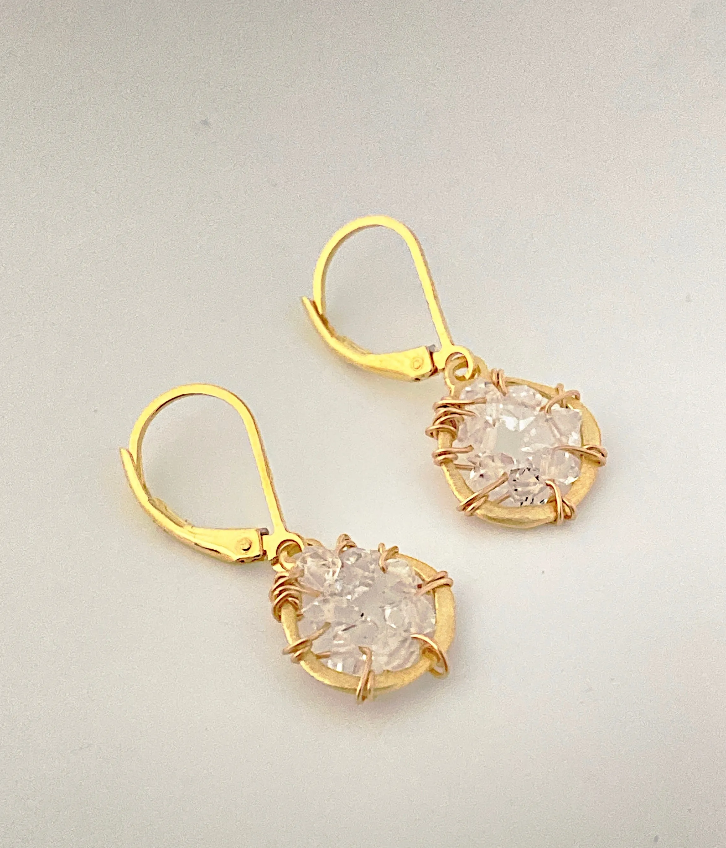 Herkimer Diamond Gold Dream Catcher Earrings