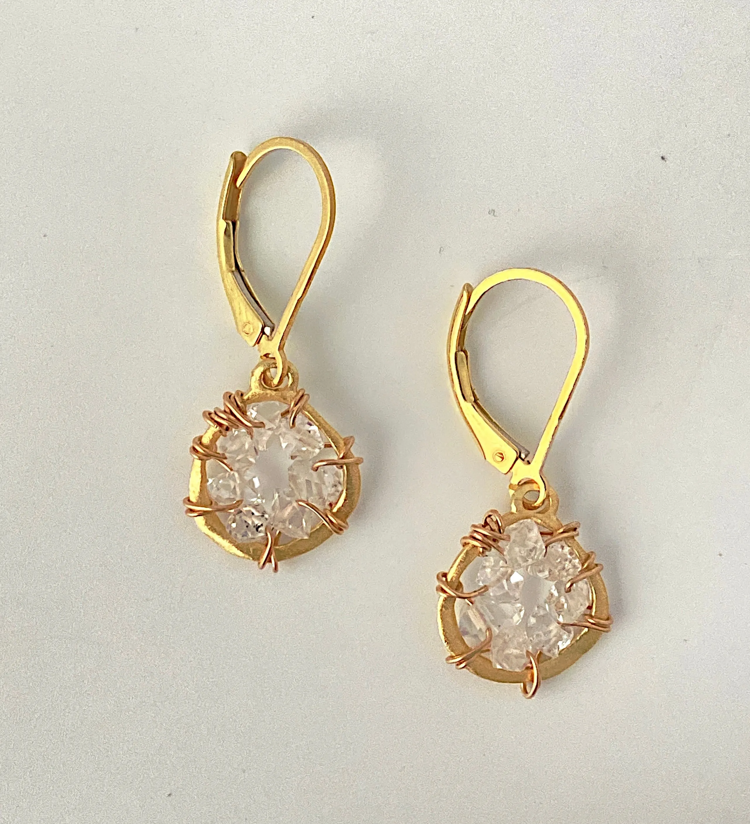 Herkimer Diamond Gold Dream Catcher Earrings