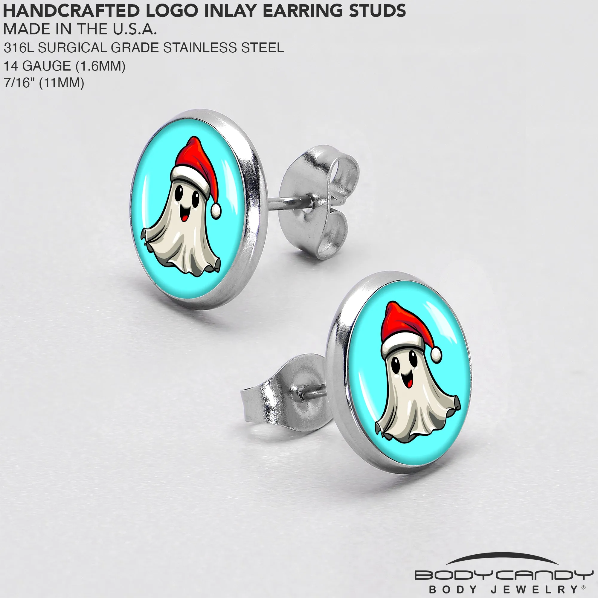 Holiday Christmas Spirit Ghost Stud Earrings