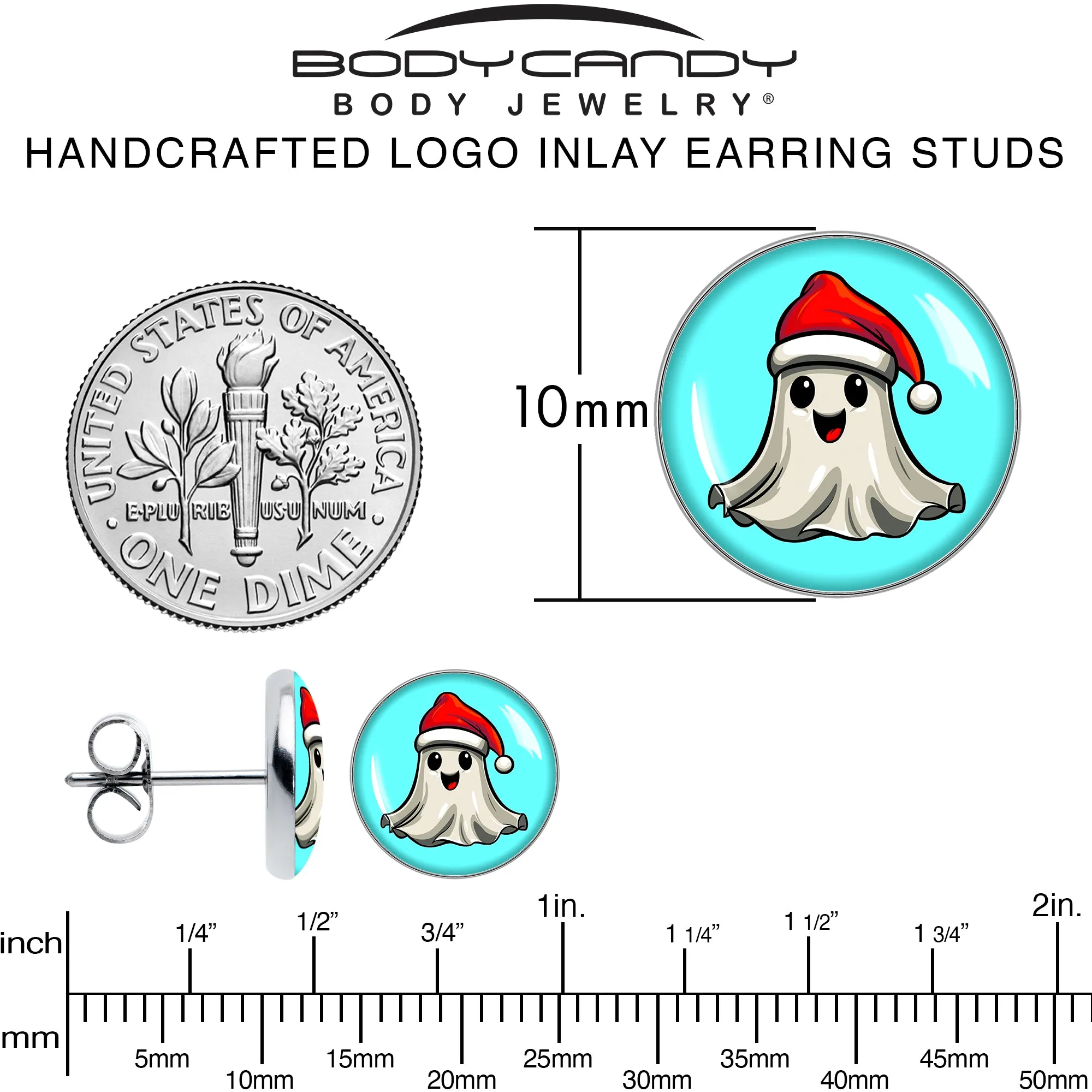 Holiday Christmas Spirit Ghost Stud Earrings