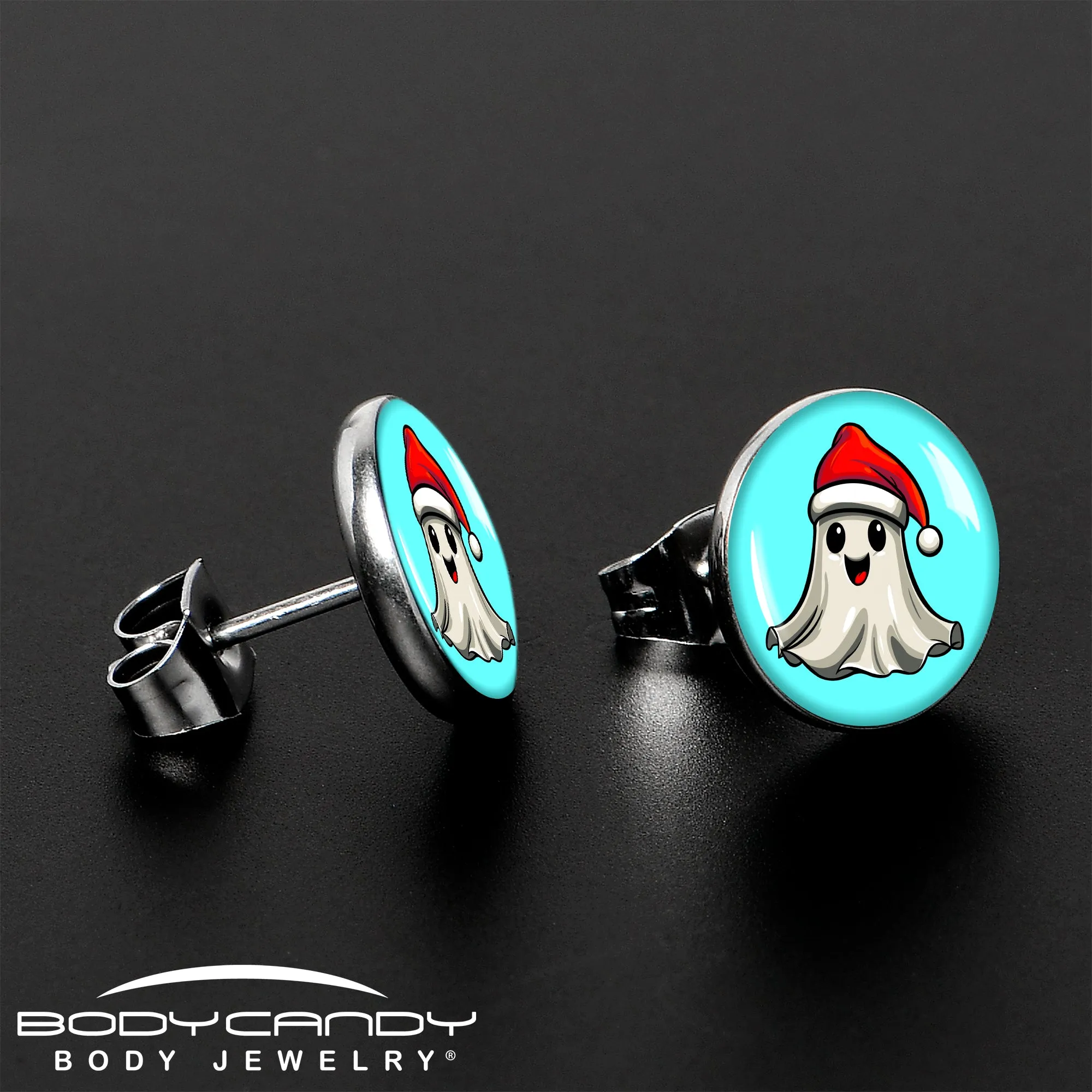 Holiday Christmas Spirit Ghost Stud Earrings
