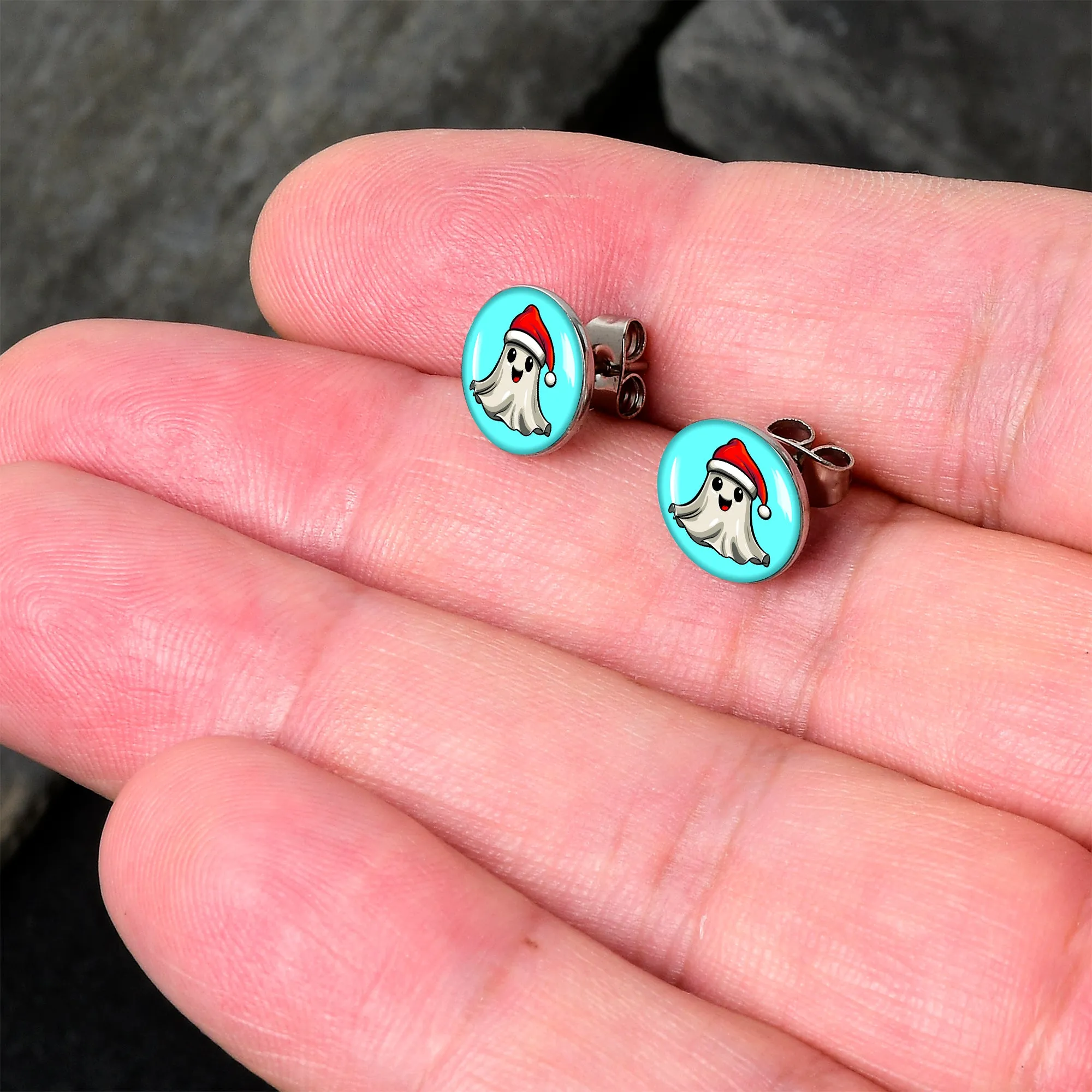 Holiday Christmas Spirit Ghost Stud Earrings
