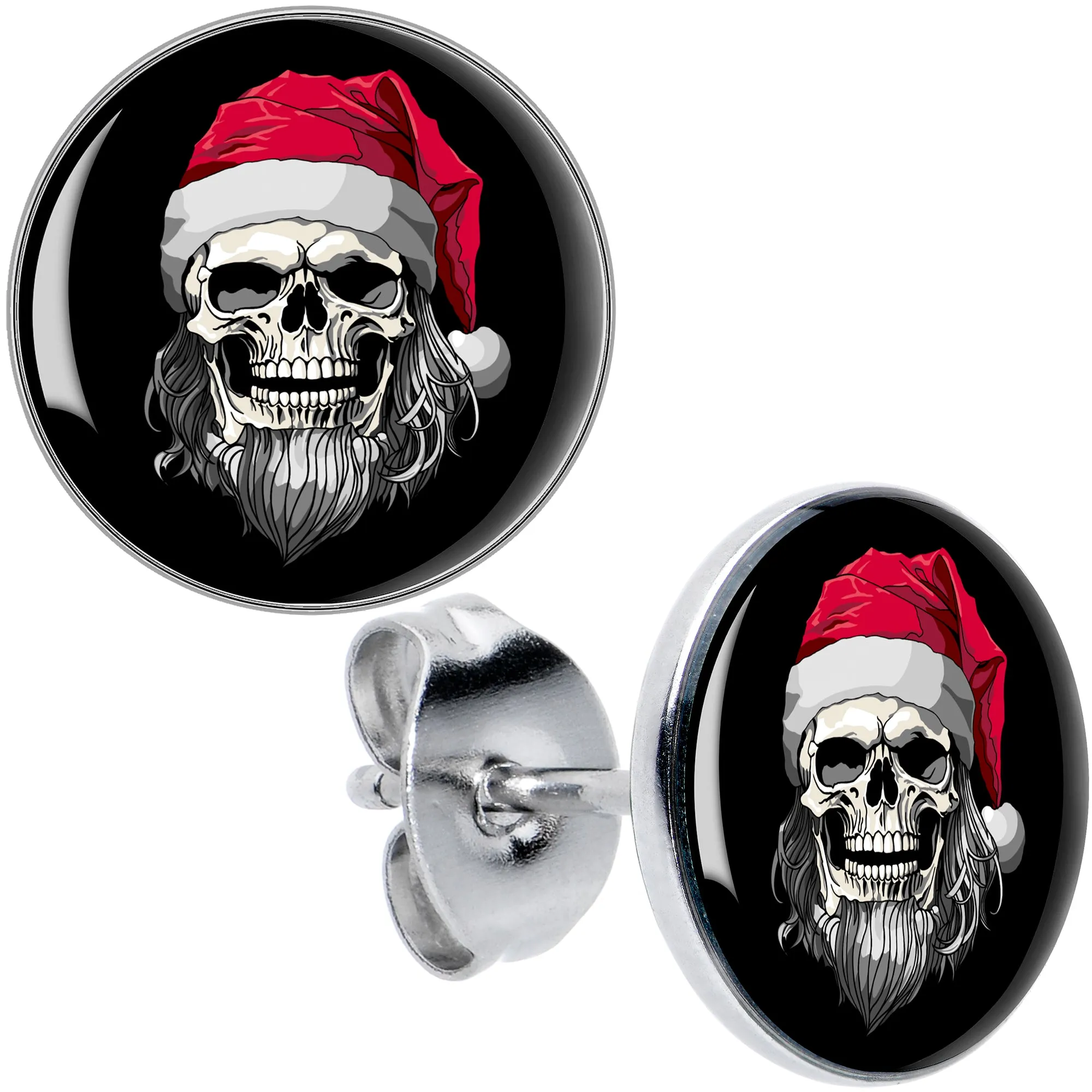 Holiday Skeleton Santa Claus Stud Earrings