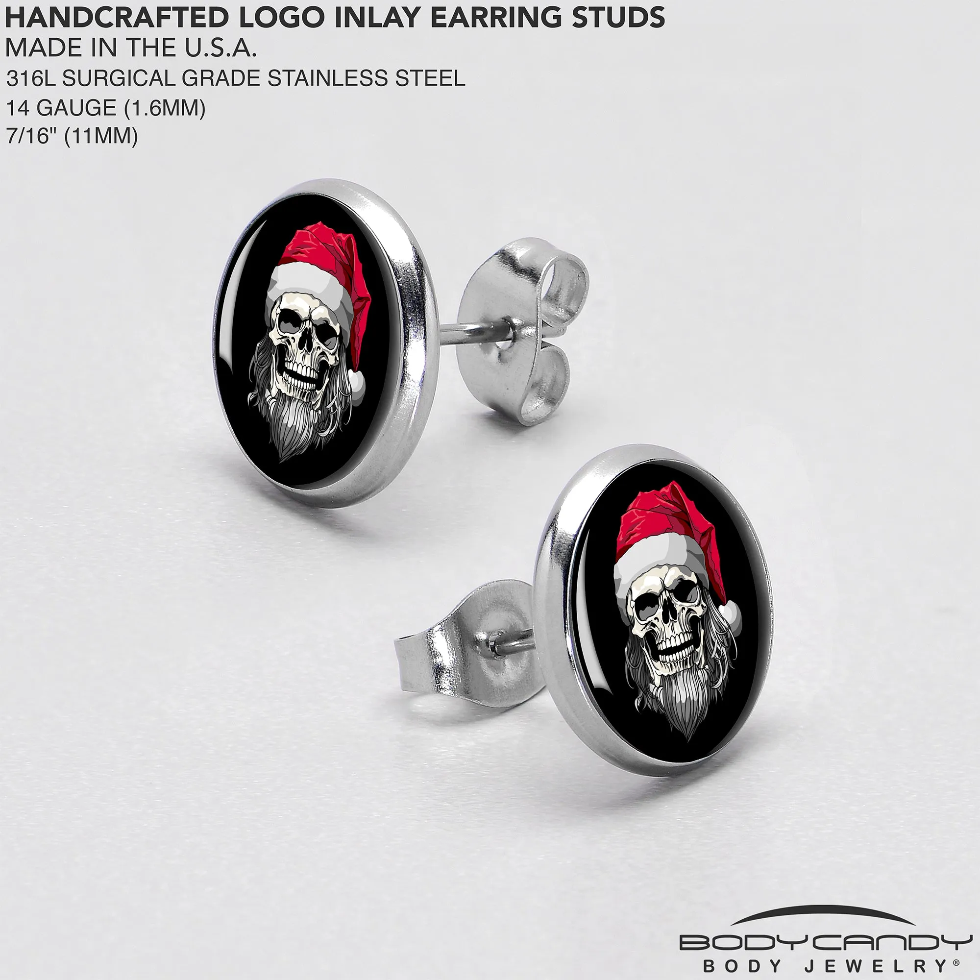 Holiday Skeleton Santa Claus Stud Earrings