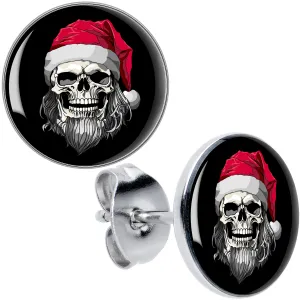 Holiday Skeleton Santa Claus Stud Earrings