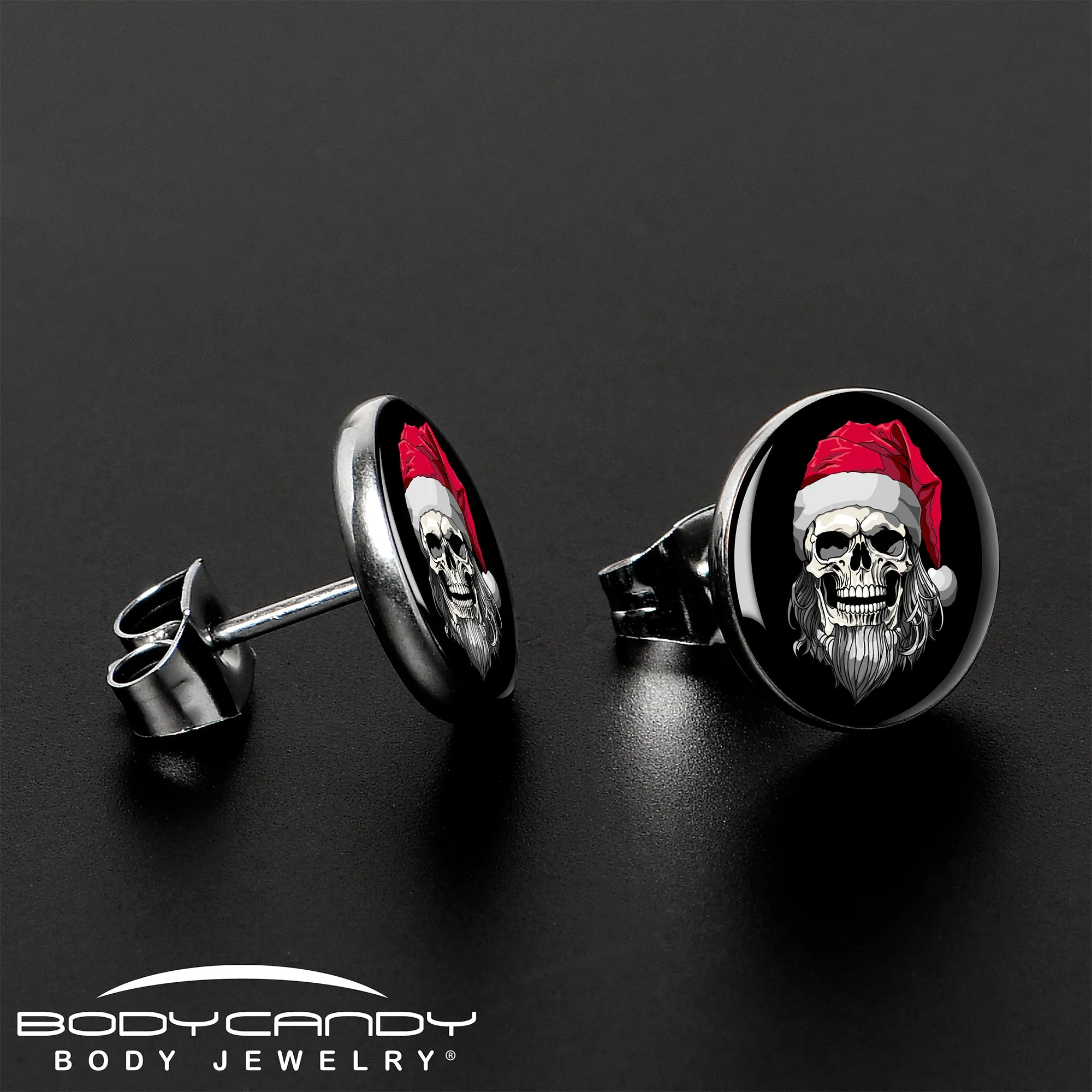 Holiday Skeleton Santa Claus Stud Earrings