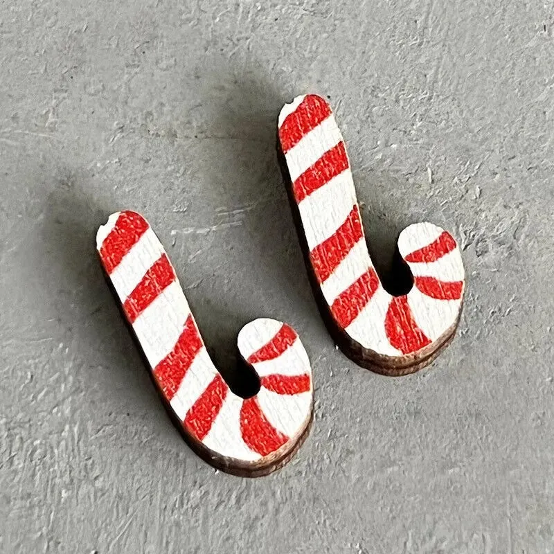Holiday Wood Stud Festive Earrings