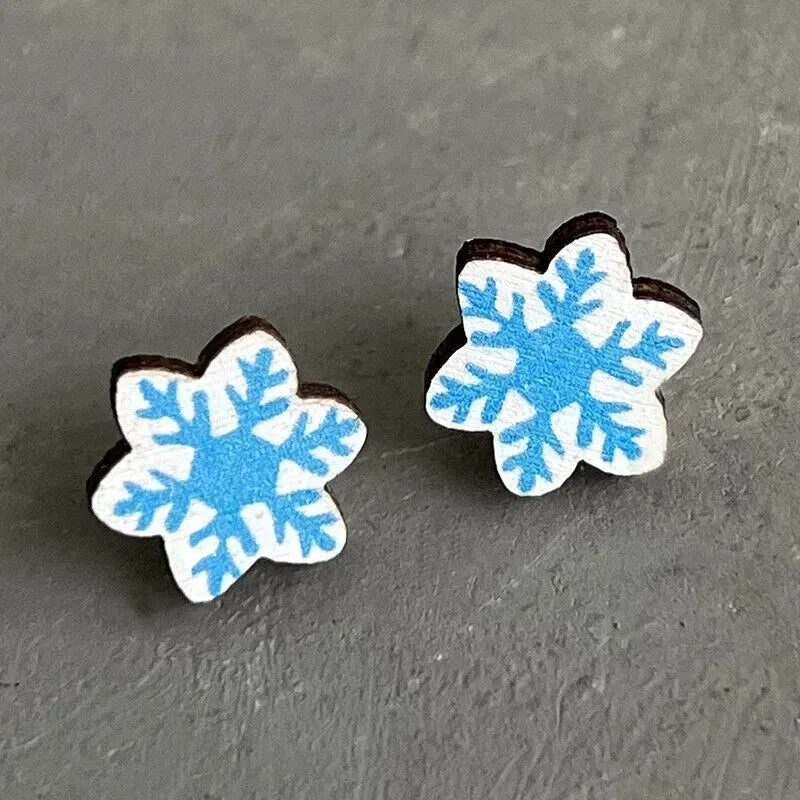 Holiday Wood Stud Festive Earrings