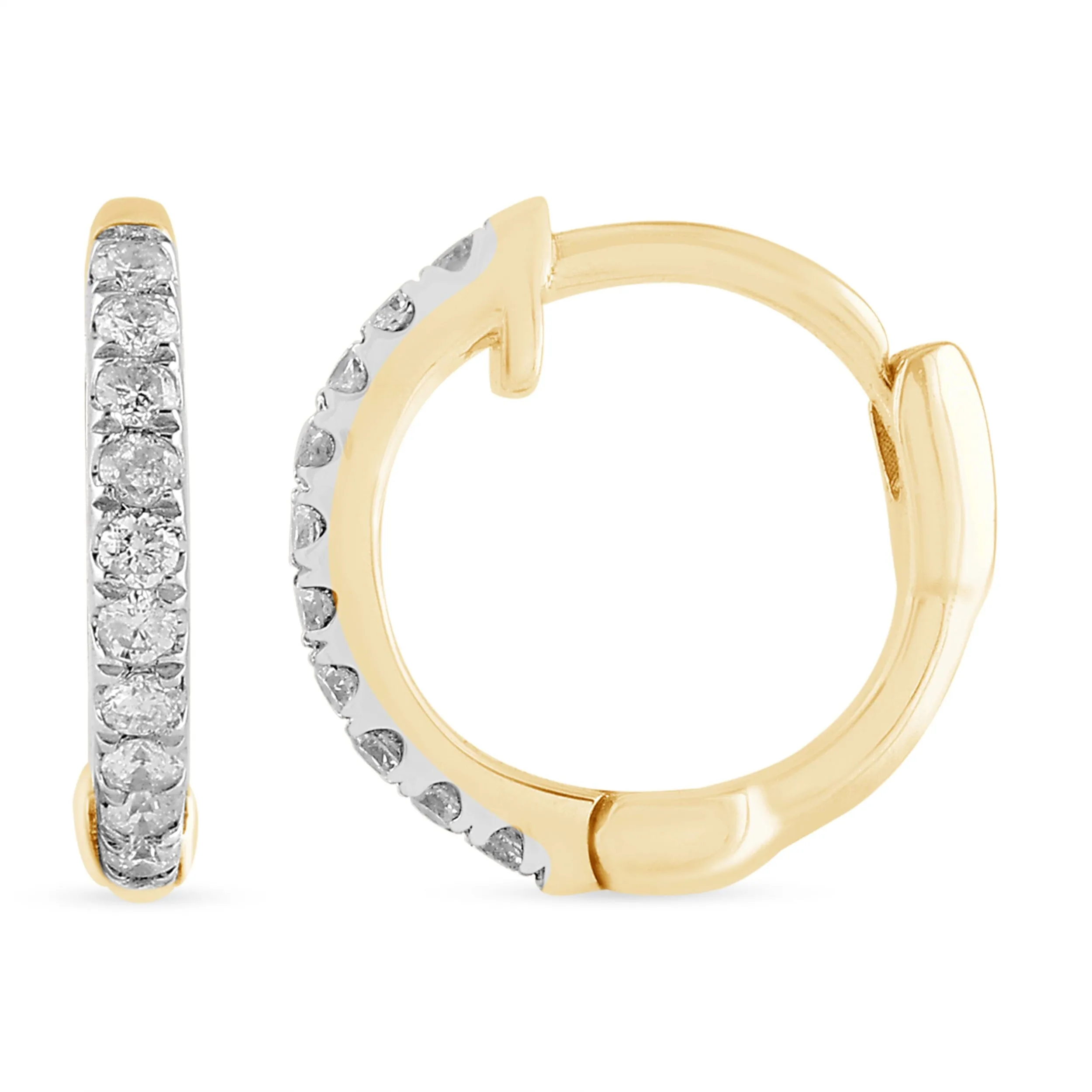 Huggie Hoop Earrings with 0.05ct of Diamonds in 9ct Yellow Gold