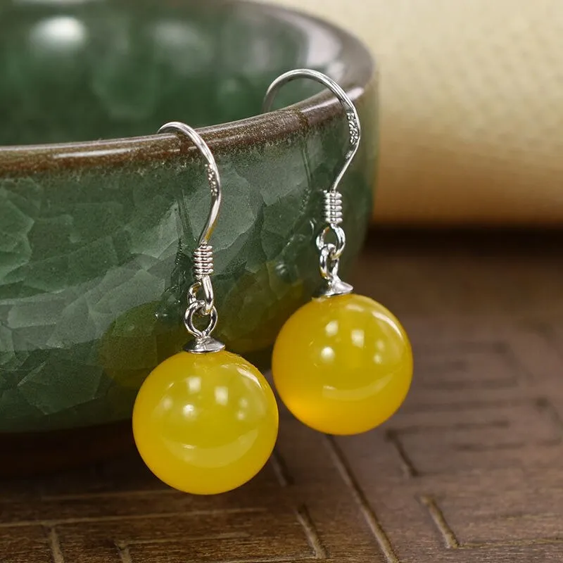 Inlaid Carved Gold Drop Earrings Diamond Hollow Ball Women Jewelry