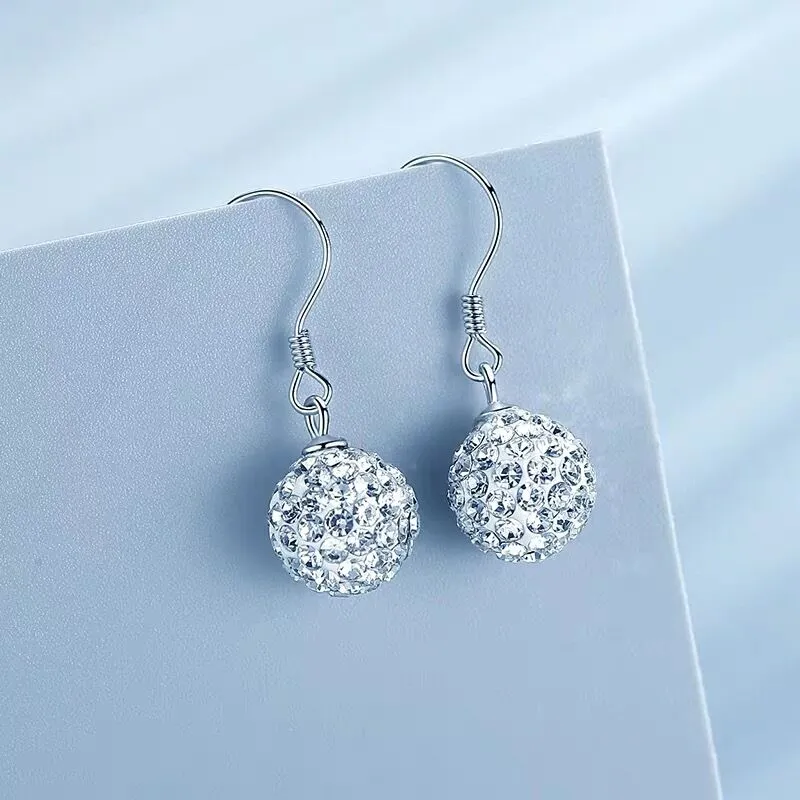 Inlaid Carved Gold Drop Earrings Diamond Hollow Ball Women Jewelry