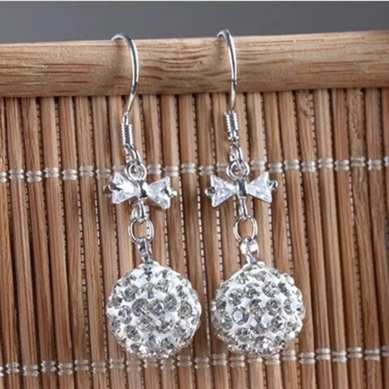 Inlaid Carved Gold Drop Earrings Diamond Hollow Ball Women Jewelry