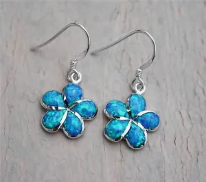 INLAY OPAL 15MM HAWAIIAN PLUMERIA FLOWER EARRINGS WIRE