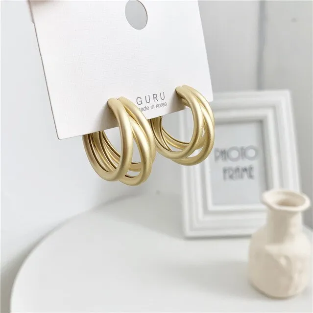 Irregular Geometric Metal Asymmetric Stud Earrings 2021 New Simple Retro Fashion Joker Earrings Women Jewelry, Gift Accessories