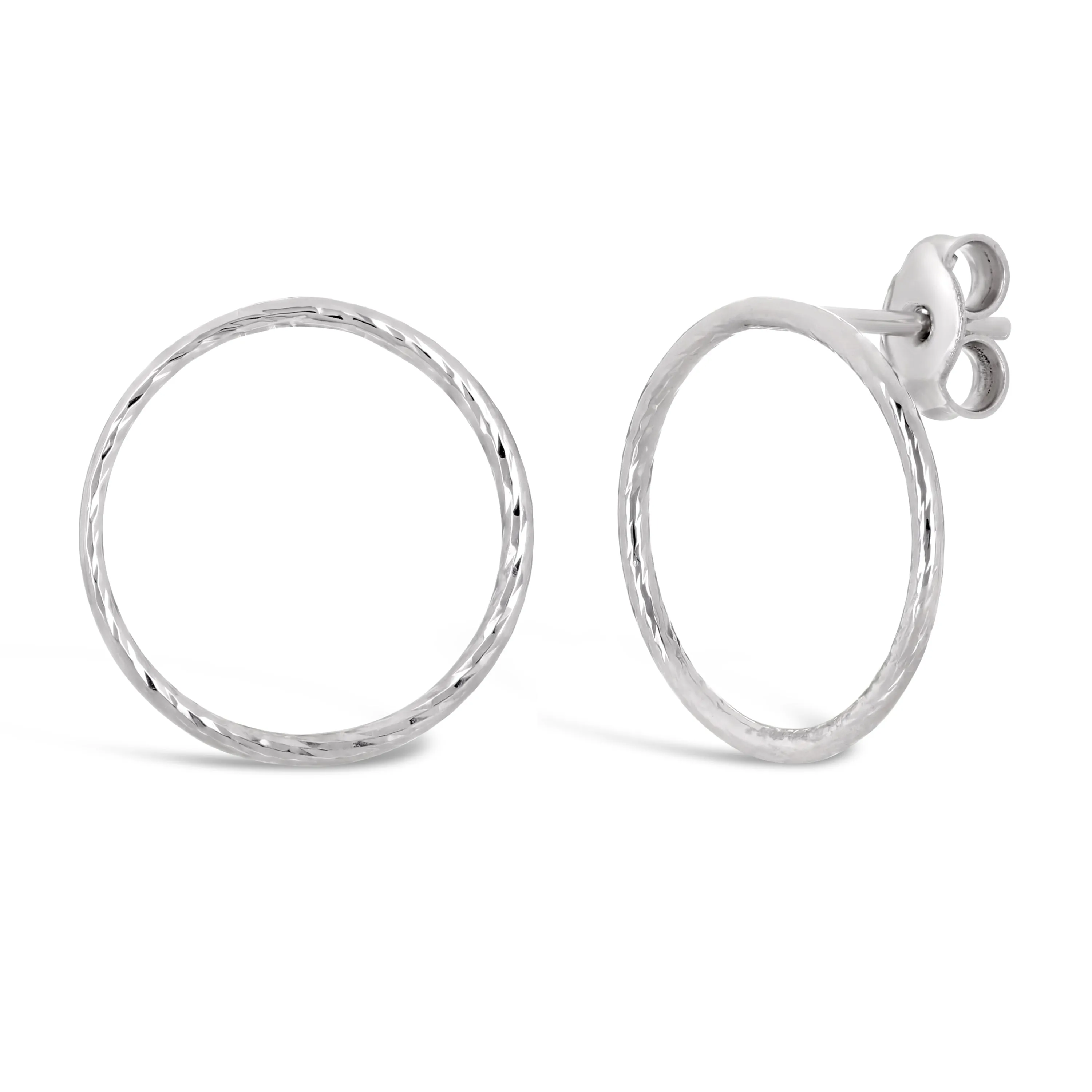 Italian 14k White or Rose Gold Twisted Tube Eternity Circle Hoop Stud Earrings