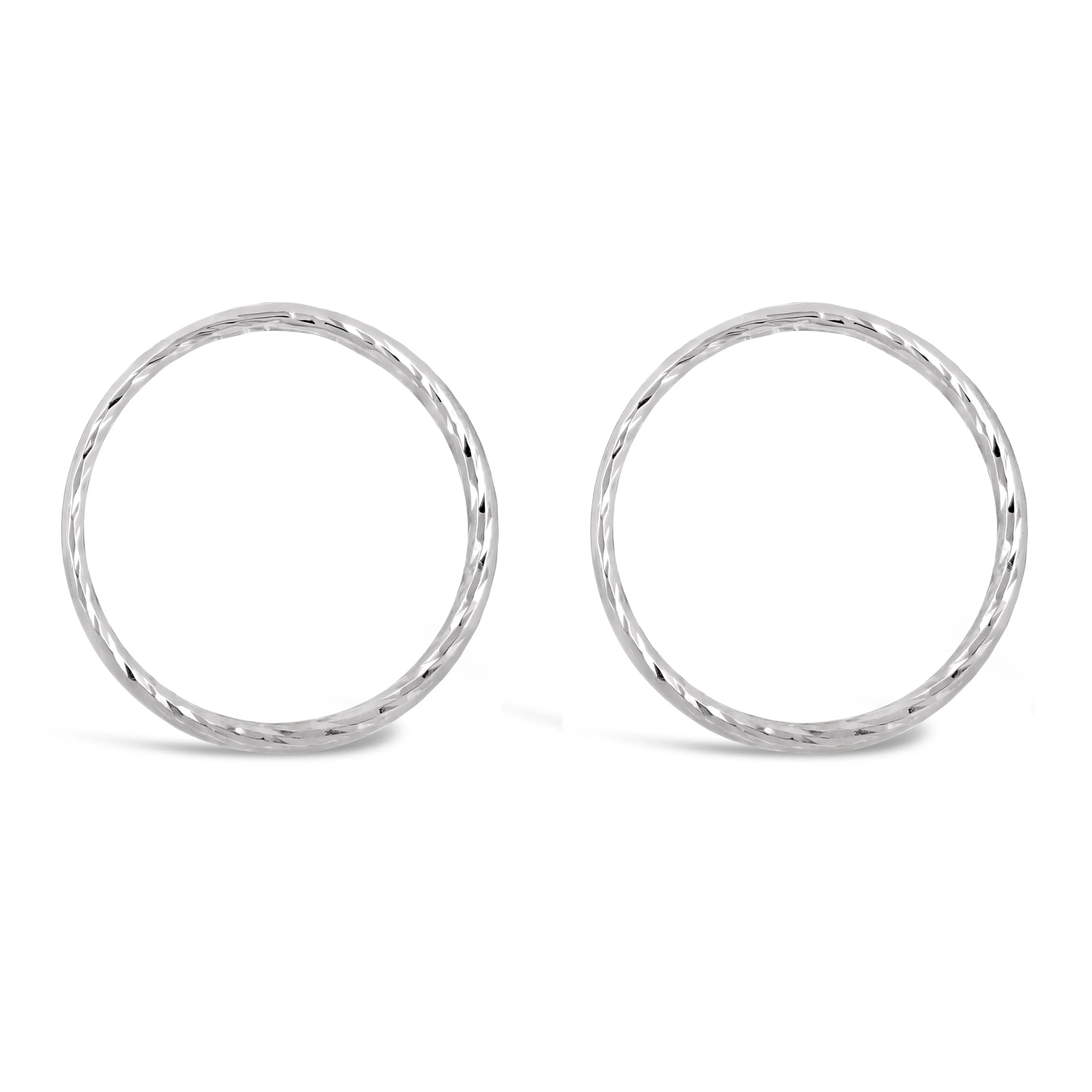 Italian 14k White or Rose Gold Twisted Tube Eternity Circle Hoop Stud Earrings