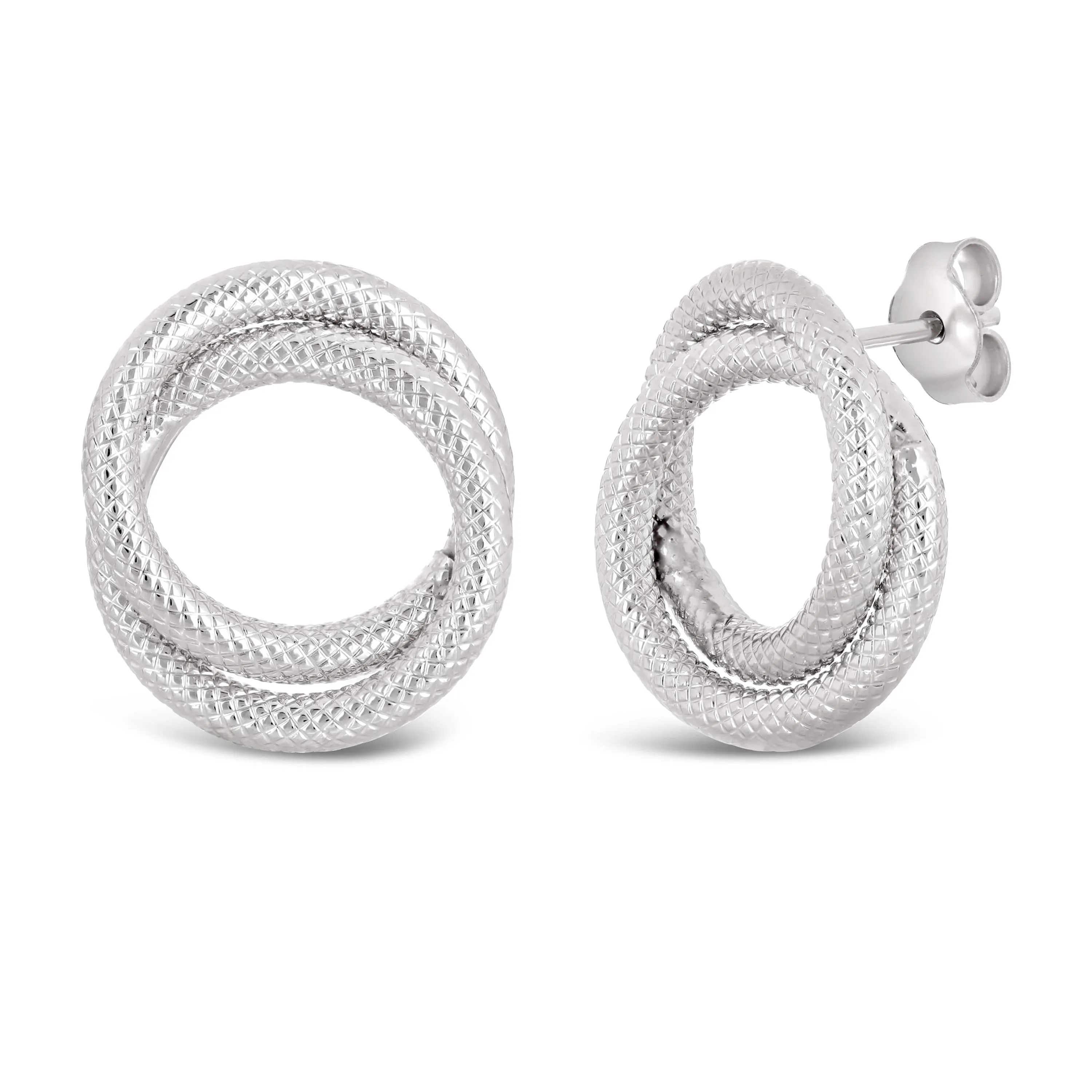 Italian 14k Yellow White or Rose Gold Tubular Eternity Circle Stud Earrings