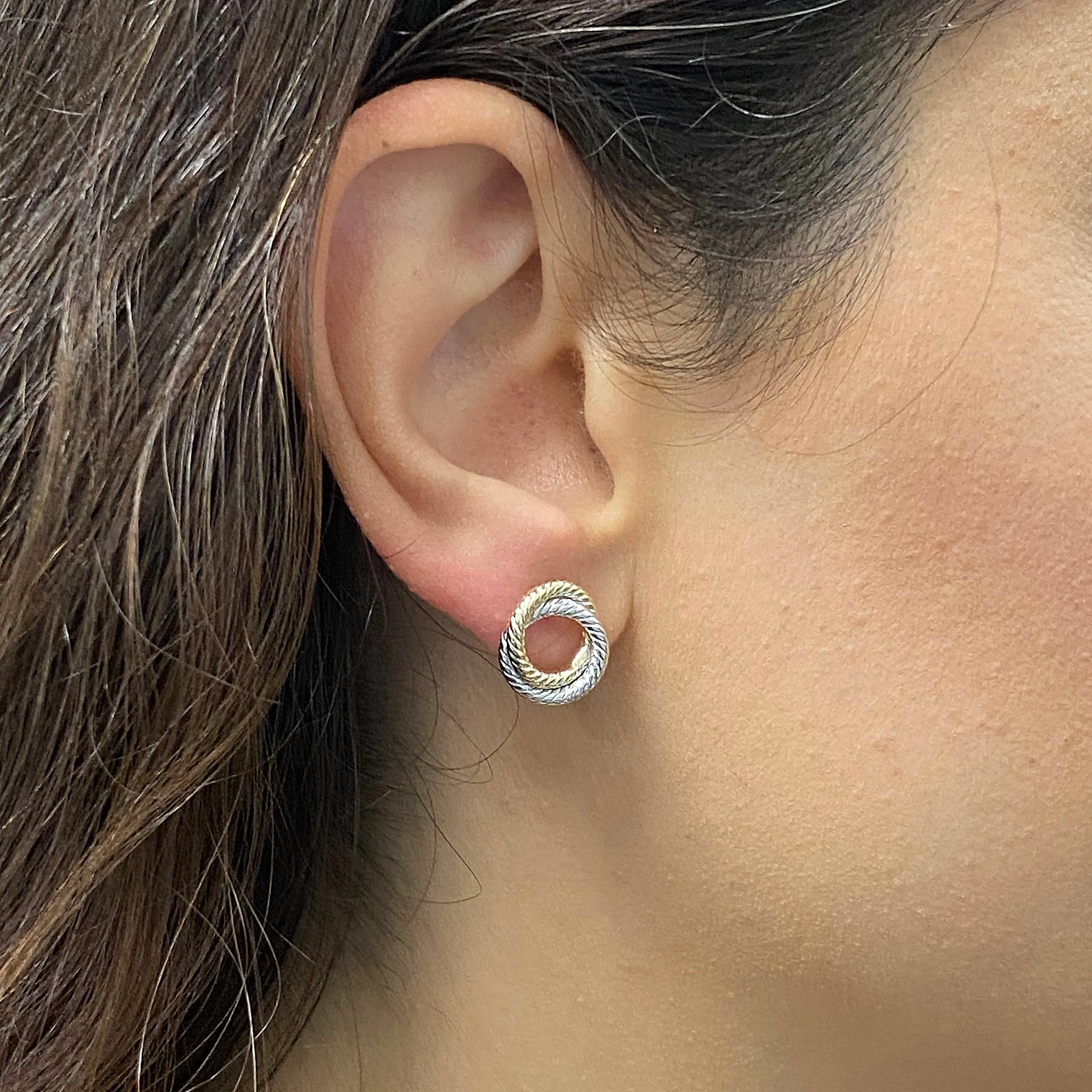 Italian 14k Yellow White or Rose Gold Tubular Eternity Circle Stud Earrings