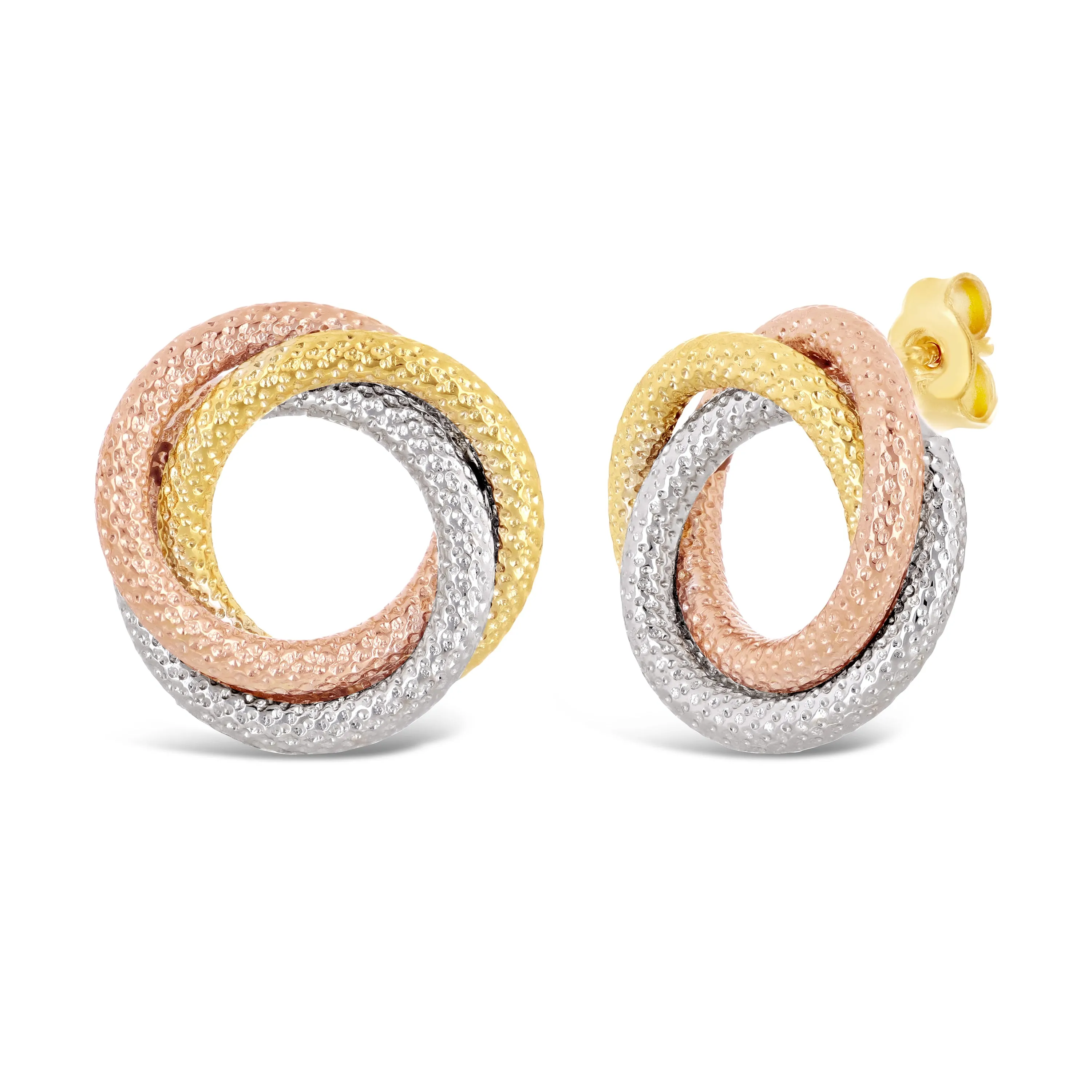 Italian 14k Yellow White or Rose Gold Tubular Eternity Circle Stud Earrings
