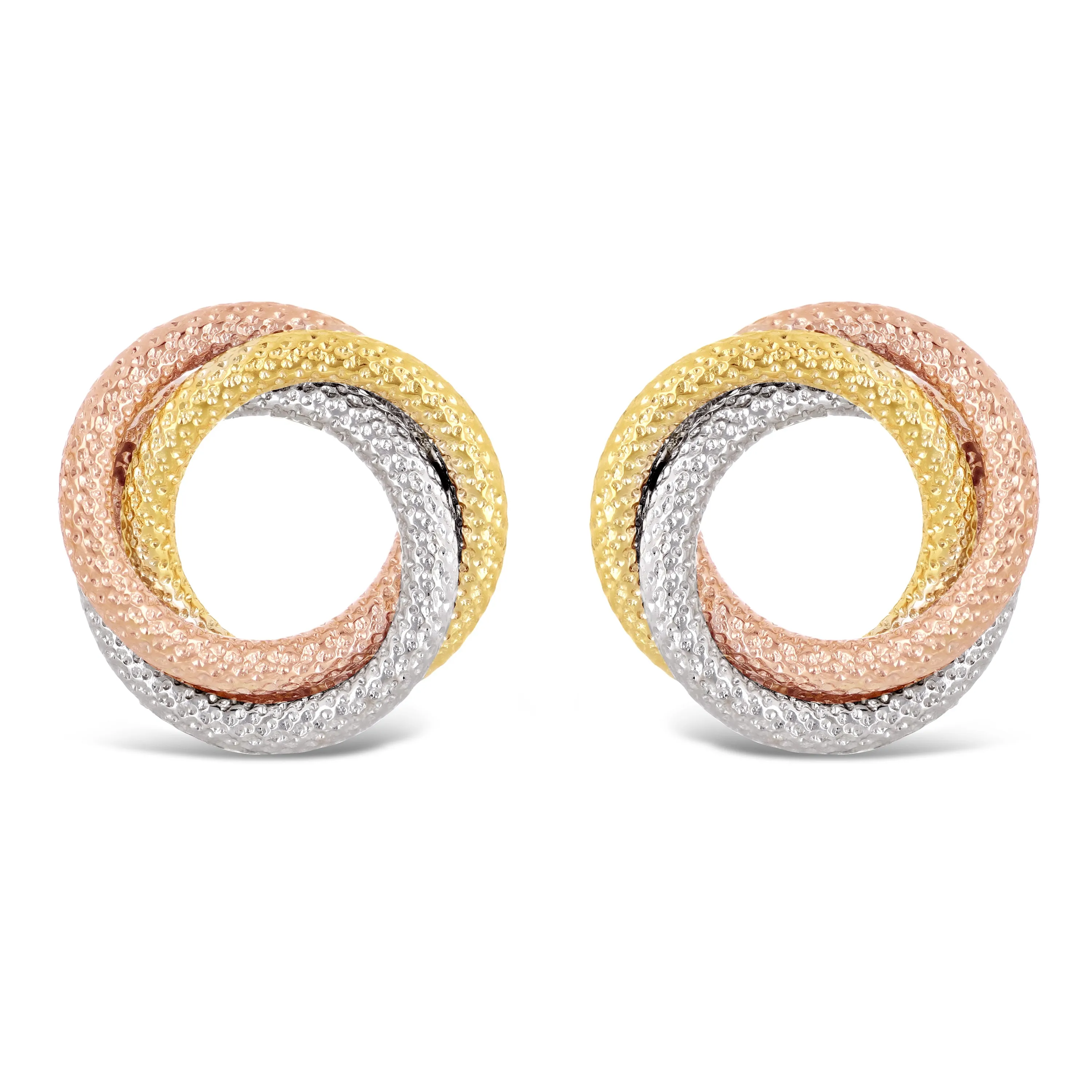 Italian 14k Yellow White or Rose Gold Tubular Eternity Circle Stud Earrings