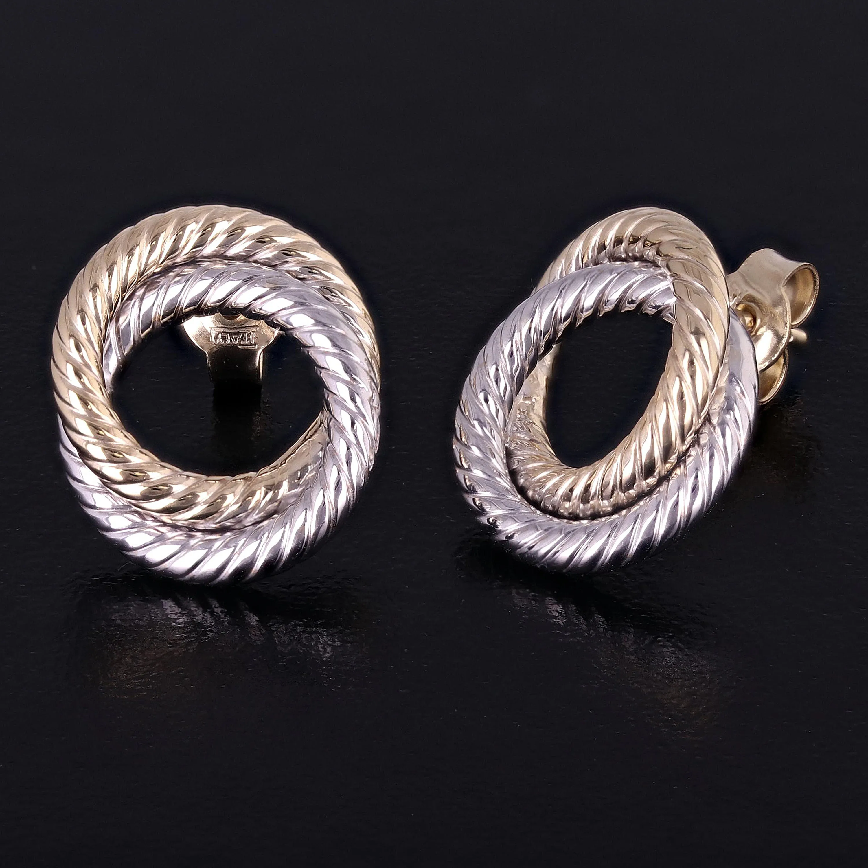 Italian 14k Yellow White or Rose Gold Tubular Eternity Circle Stud Earrings