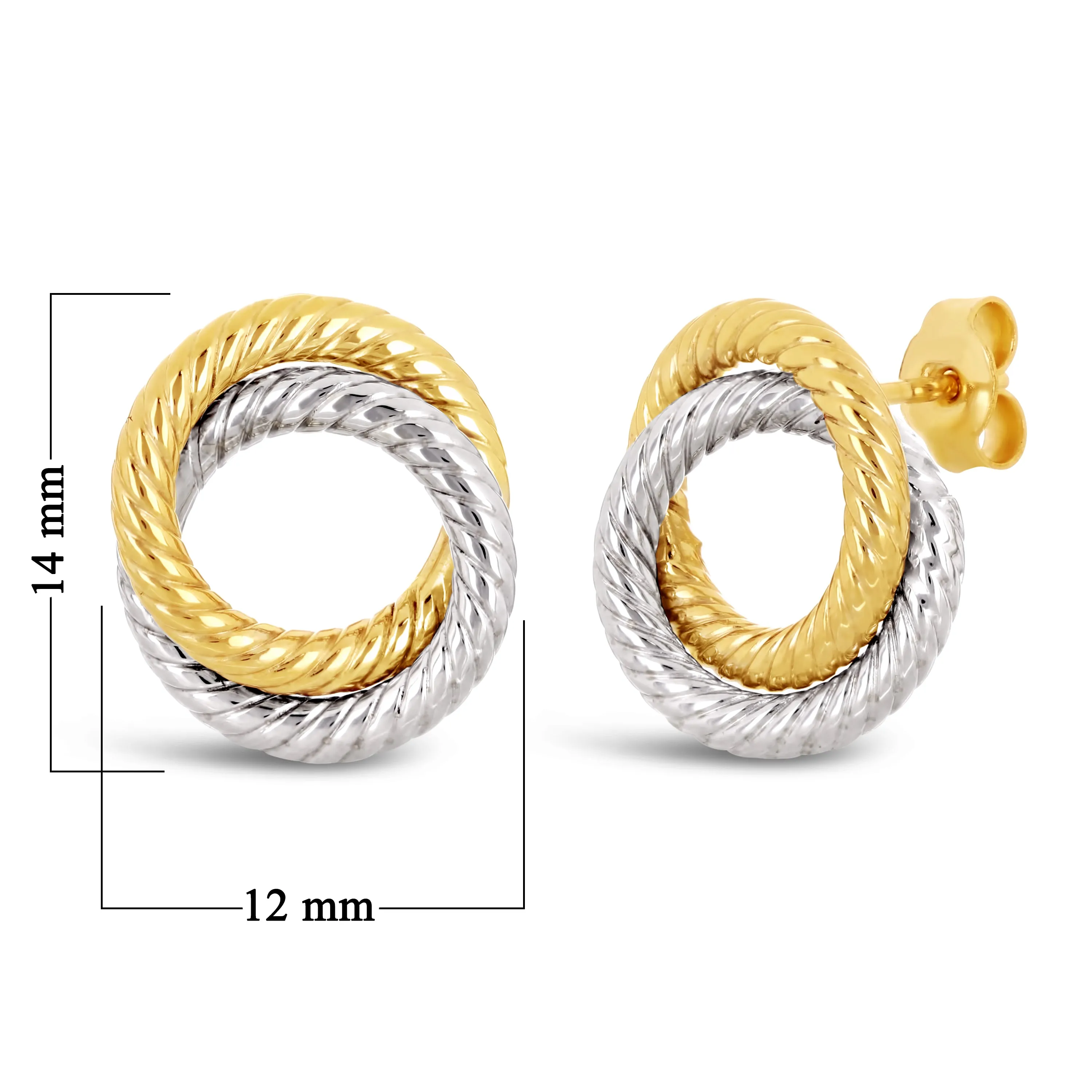 Italian 14k Yellow White or Rose Gold Tubular Eternity Circle Stud Earrings