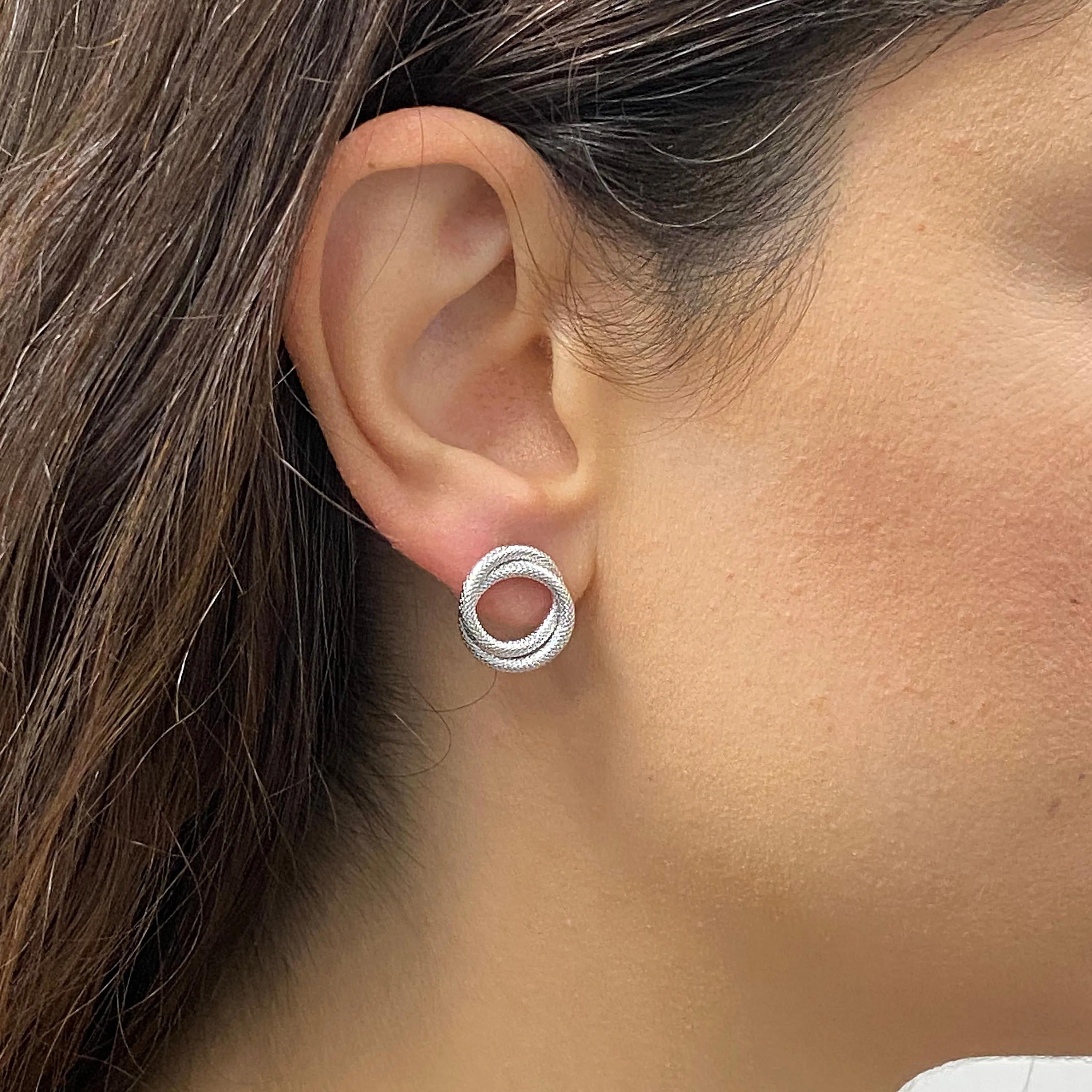 Italian 14k Yellow White or Rose Gold Tubular Eternity Circle Stud Earrings