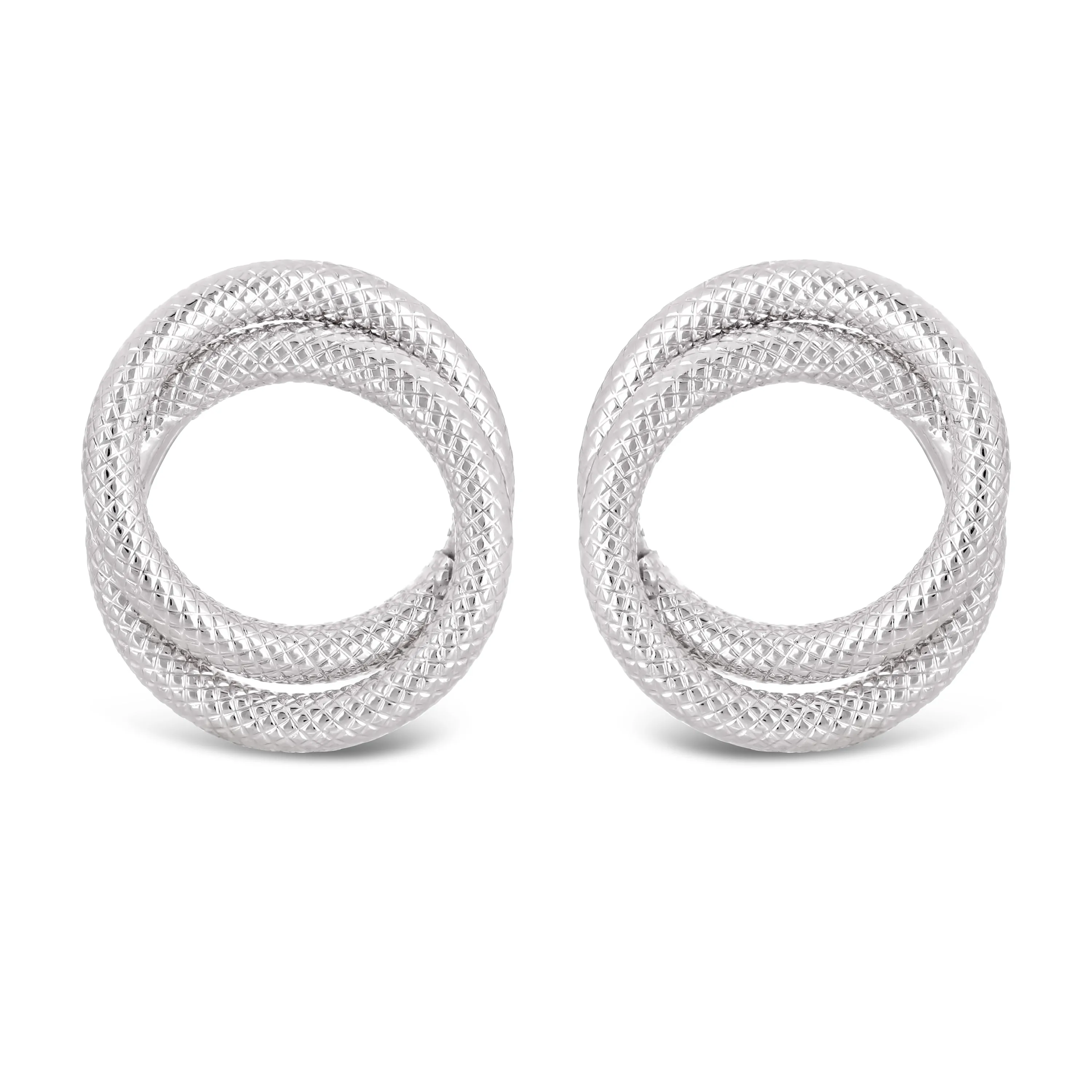 Italian 14k Yellow White or Rose Gold Tubular Eternity Circle Stud Earrings