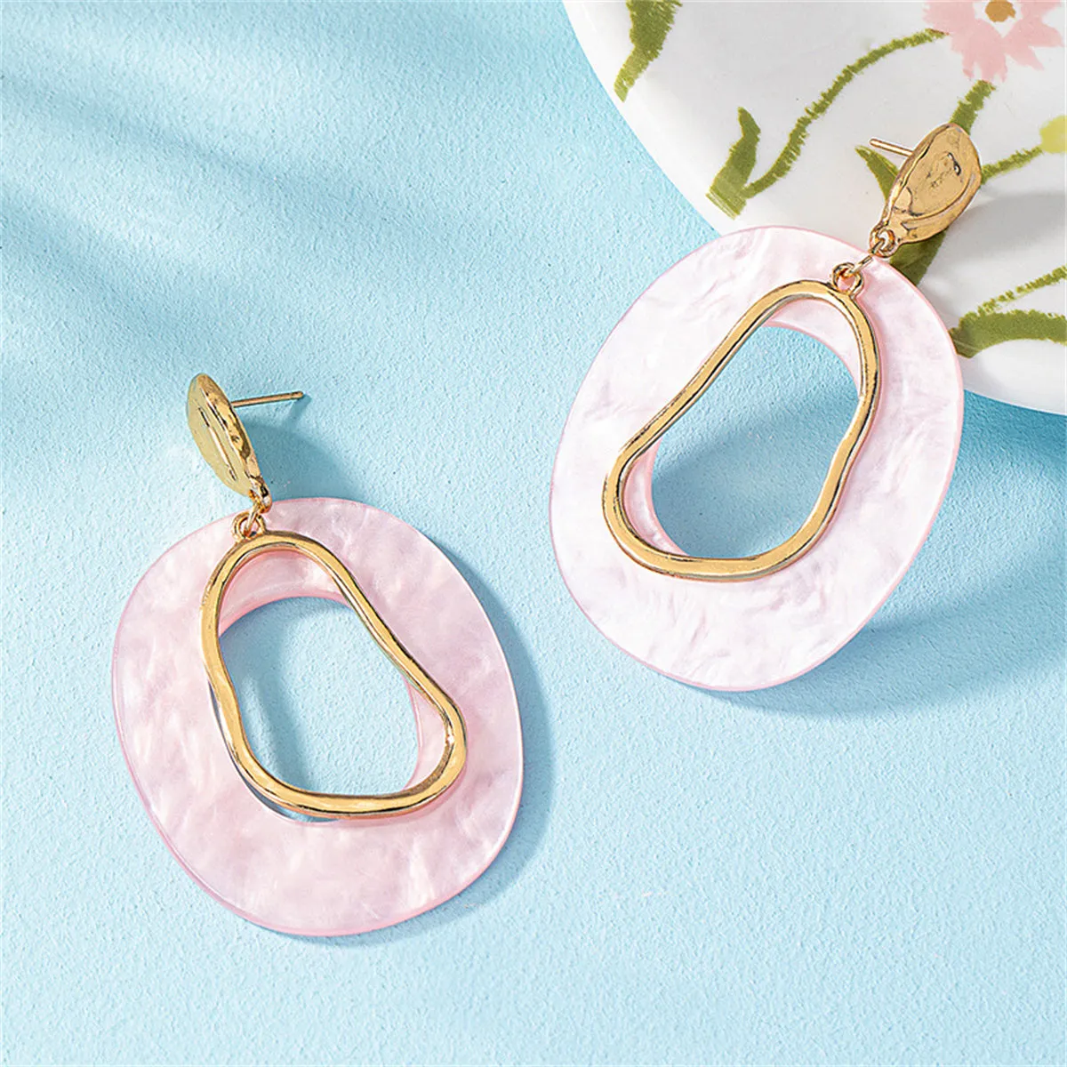 Ivory Acrylic & 18K Gold-Plated Circular Dangle Earrings