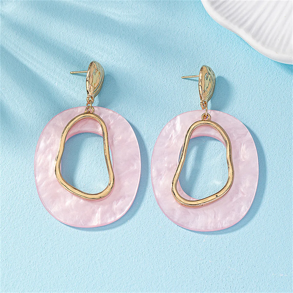 Ivory Acrylic & 18K Gold-Plated Circular Dangle Earrings