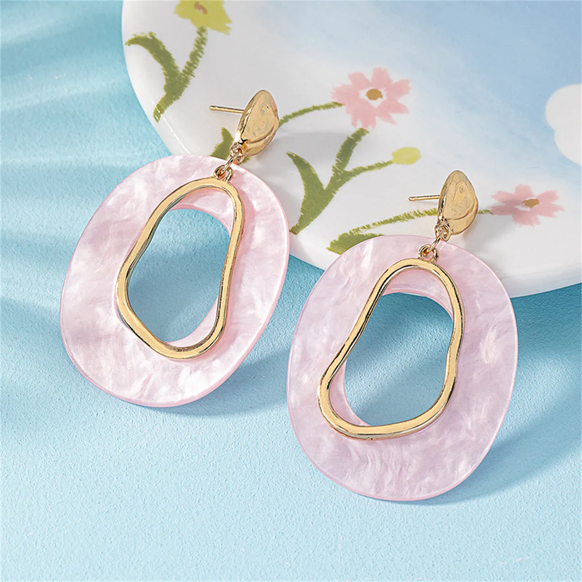 Ivory Acrylic & 18K Gold-Plated Circular Dangle Earrings